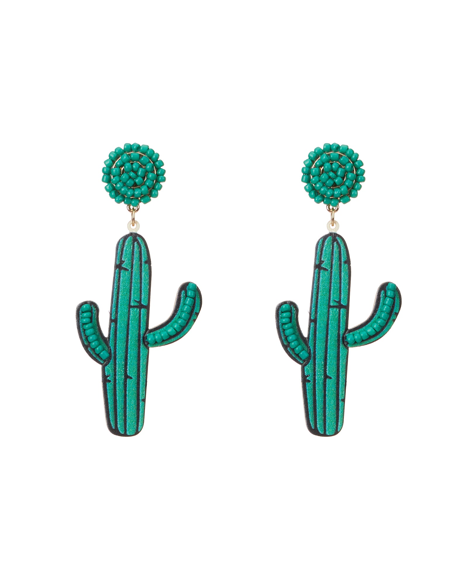 Colored Wooden Cactus Earrings