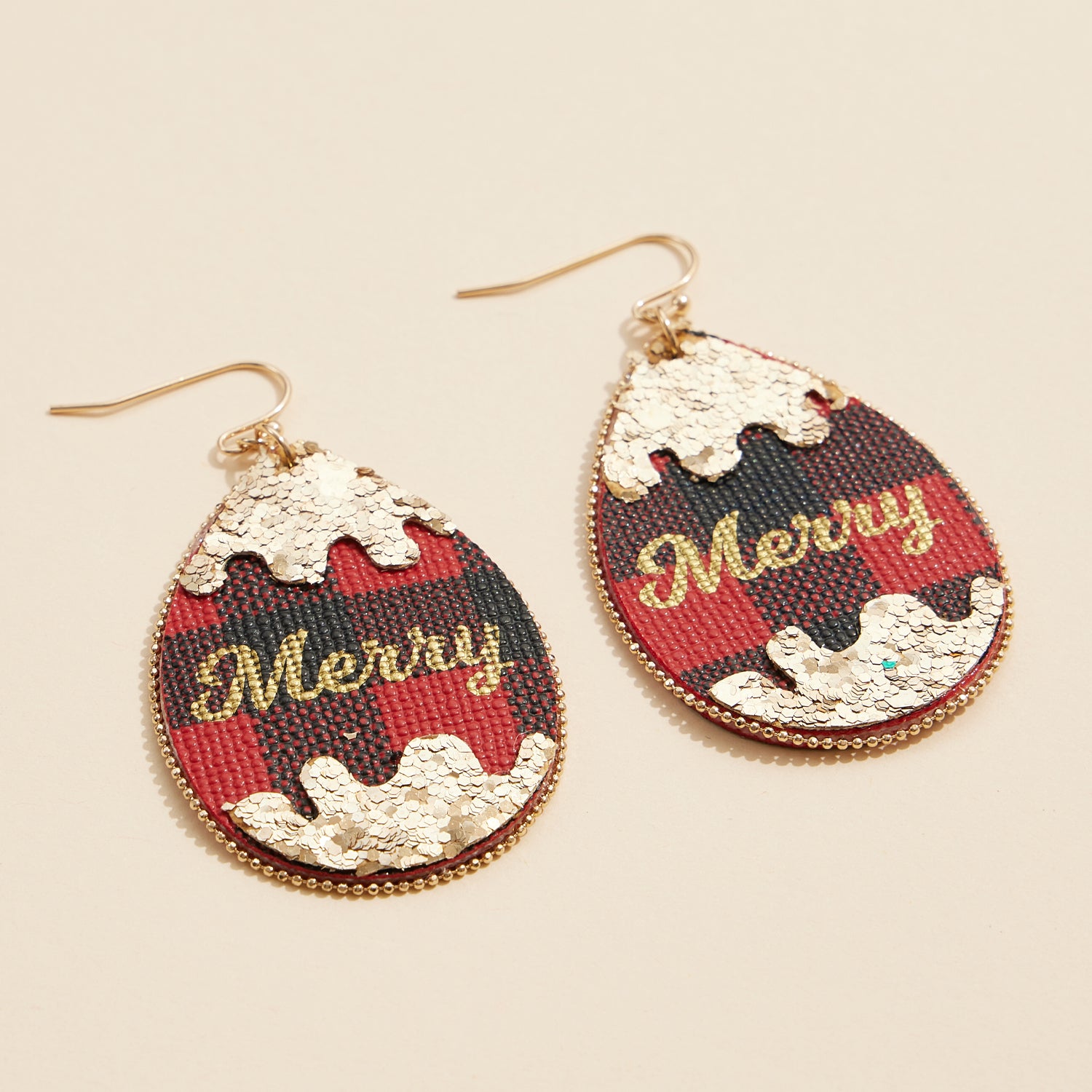 Plaid Teardrop Earrings with Gold Sequin Details