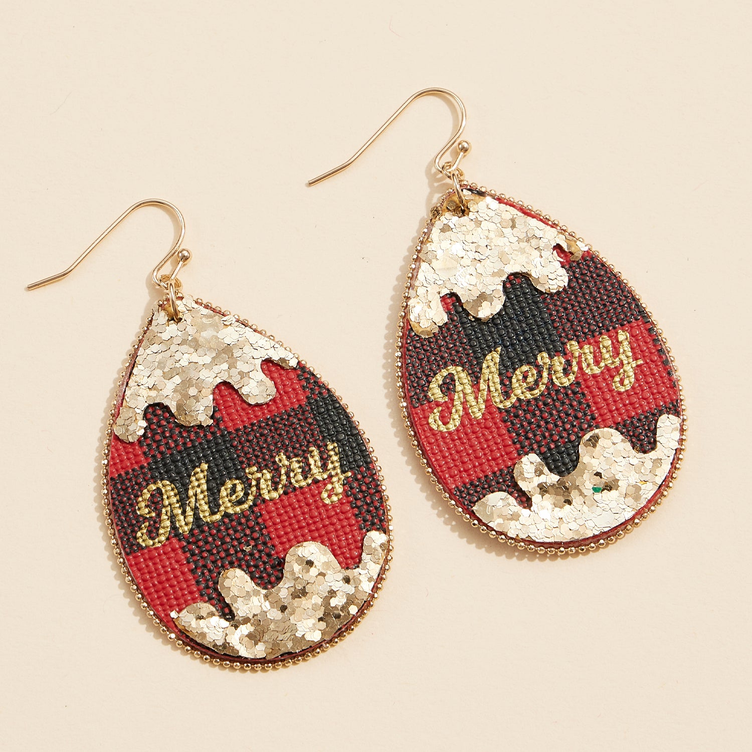 Plaid Teardrop Earrings with Gold Sequin Details