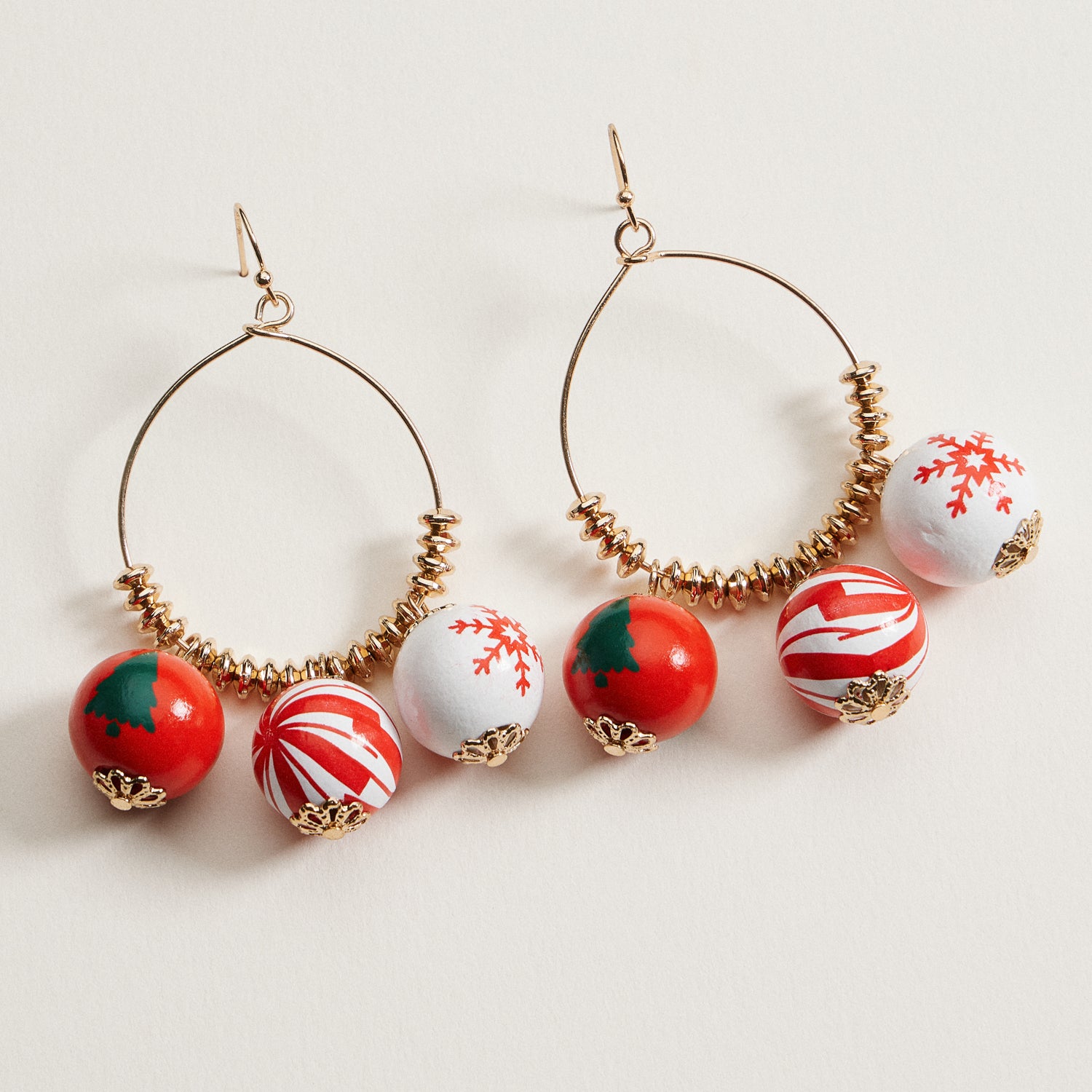 Wood Bead Hoop Christmas Earrings | Ornament Drop Earrings