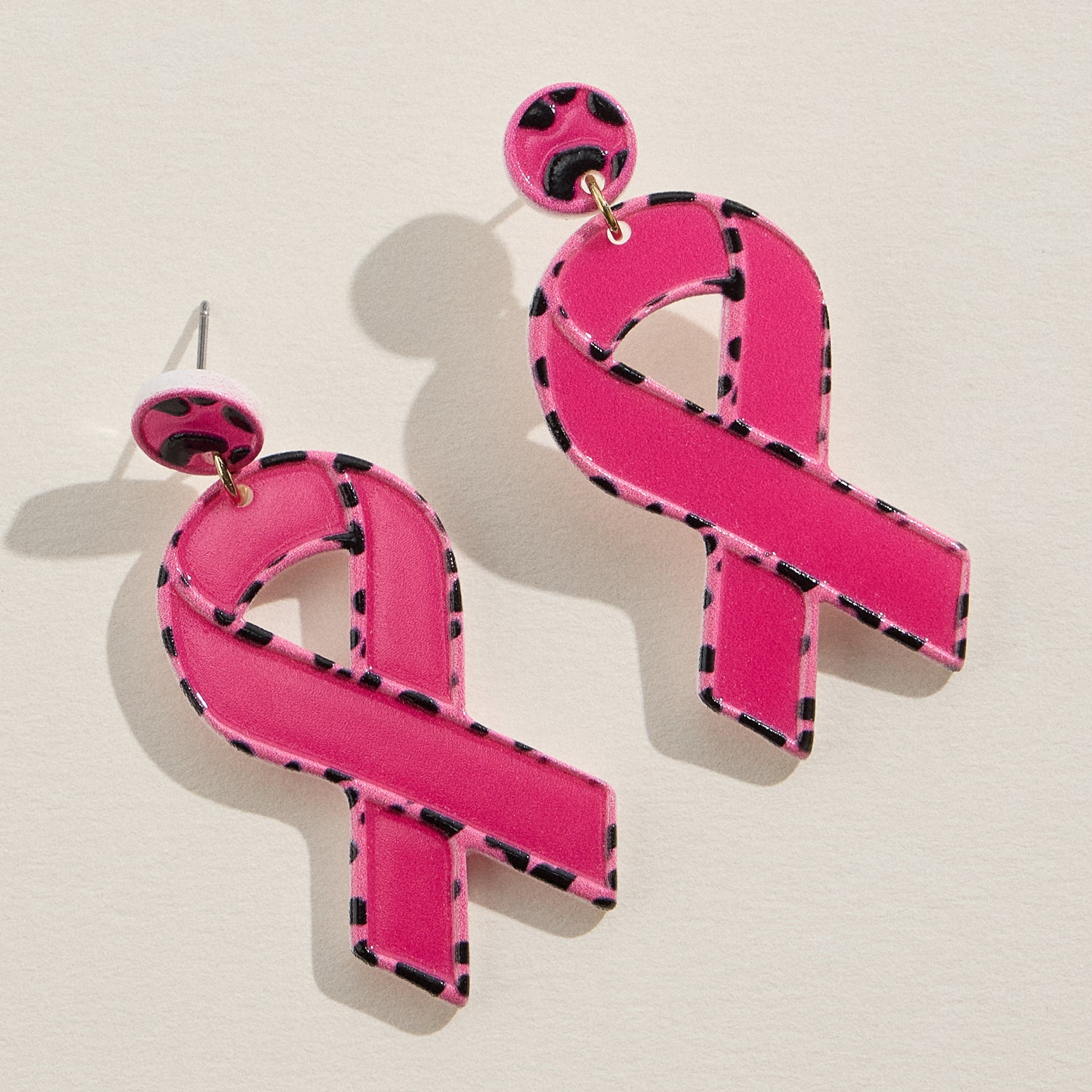 Leopard Print Earrings with Pink Ribbon Accent