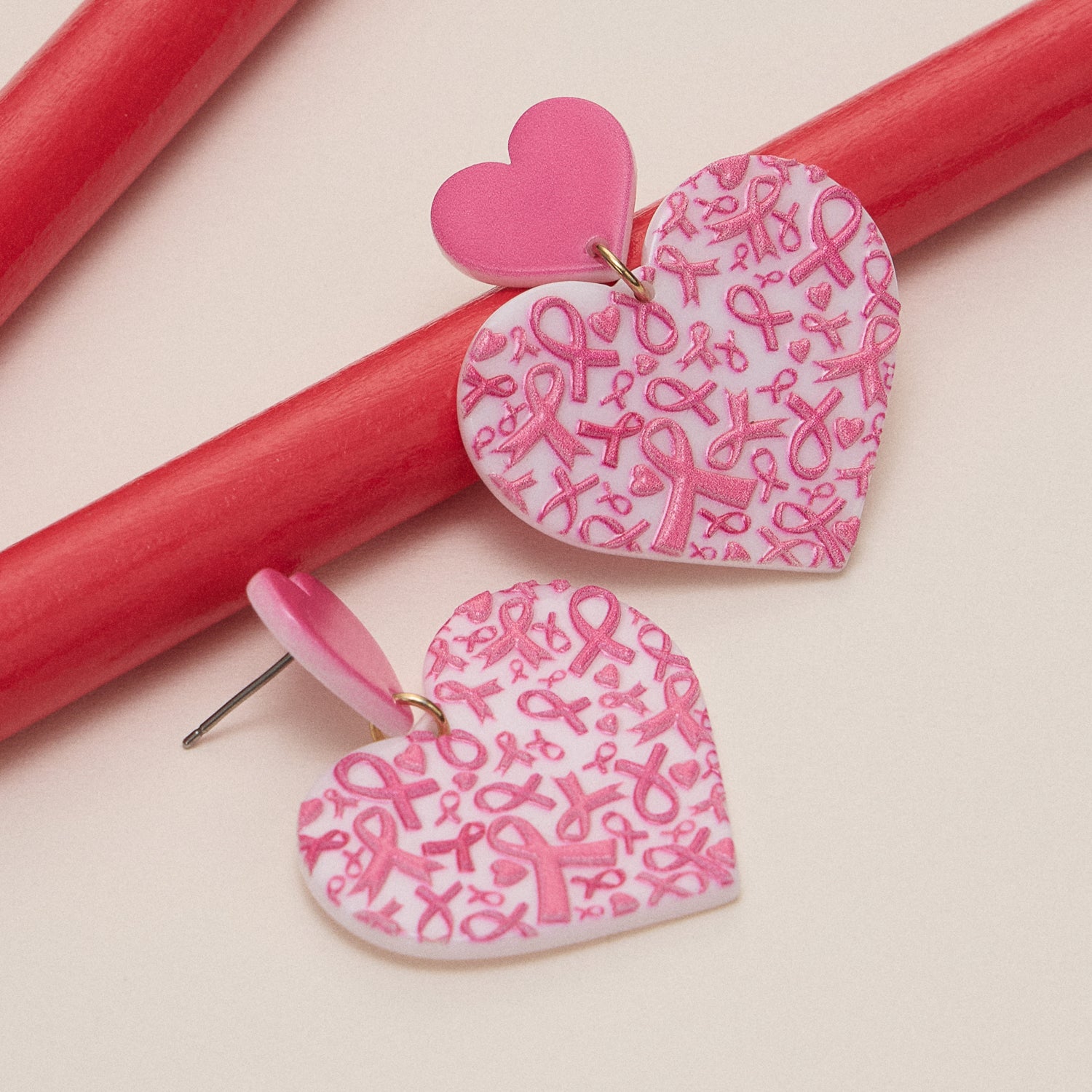 Ribbon Motif Heart Earrings