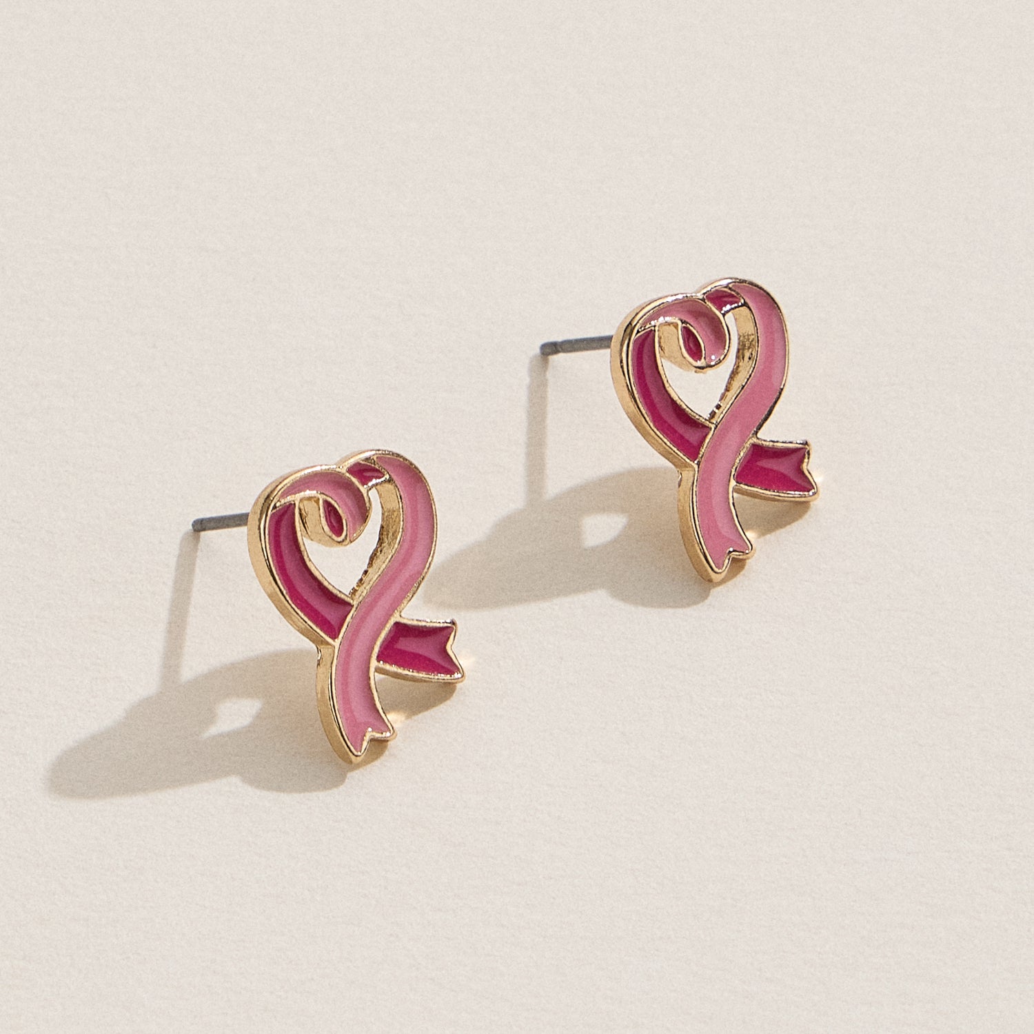 Epoxy Stud Earrings with Pink Ribbon