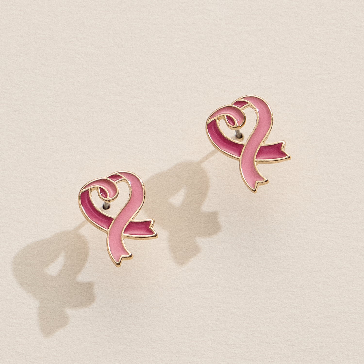 Epoxy Stud Earrings with Pink Ribbon