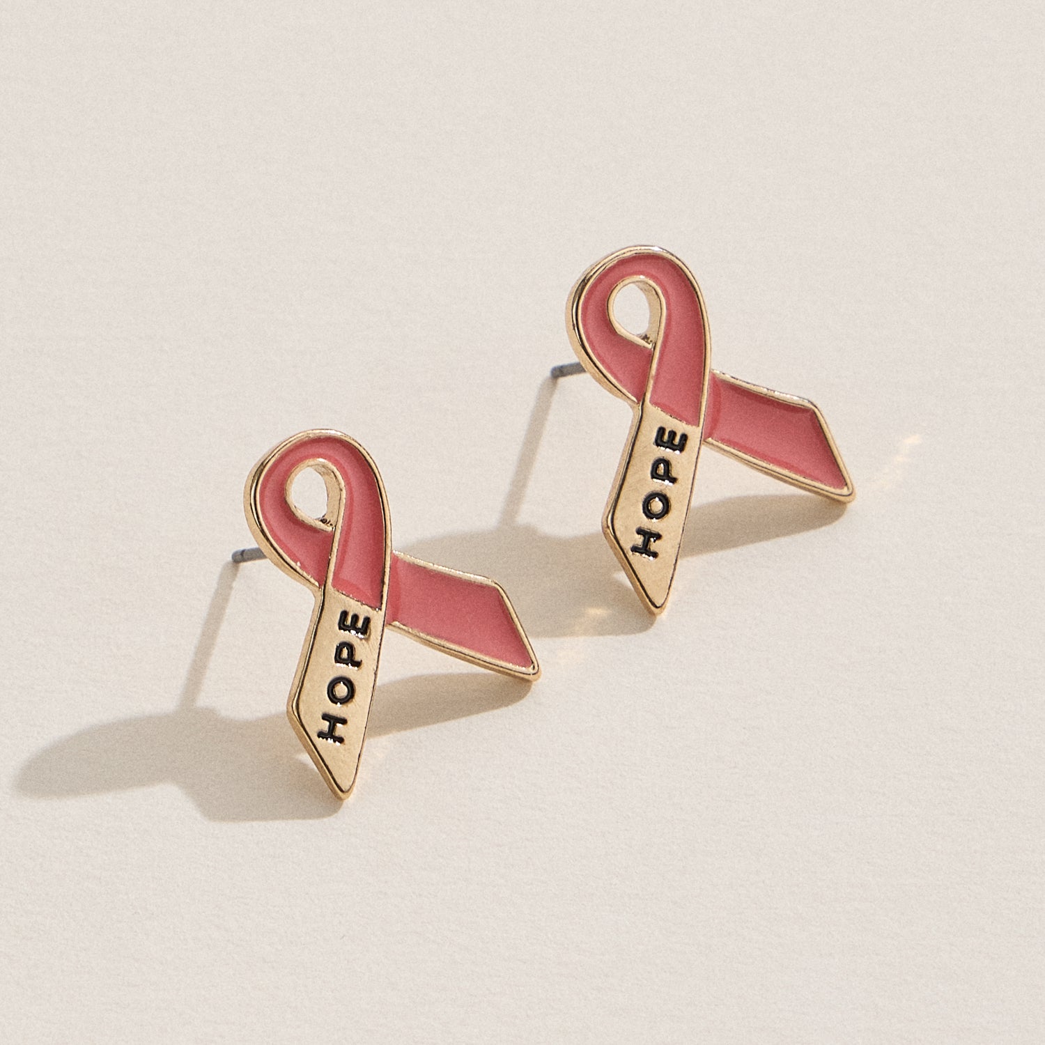 Hope Ribbon Pink Stud Earrings