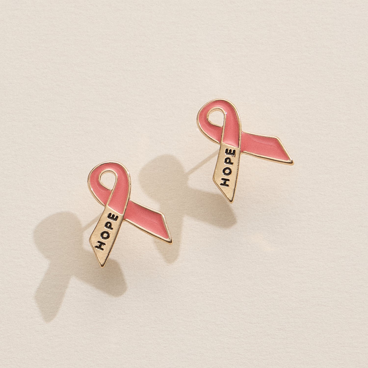 Hope Ribbon Pink Stud Earrings