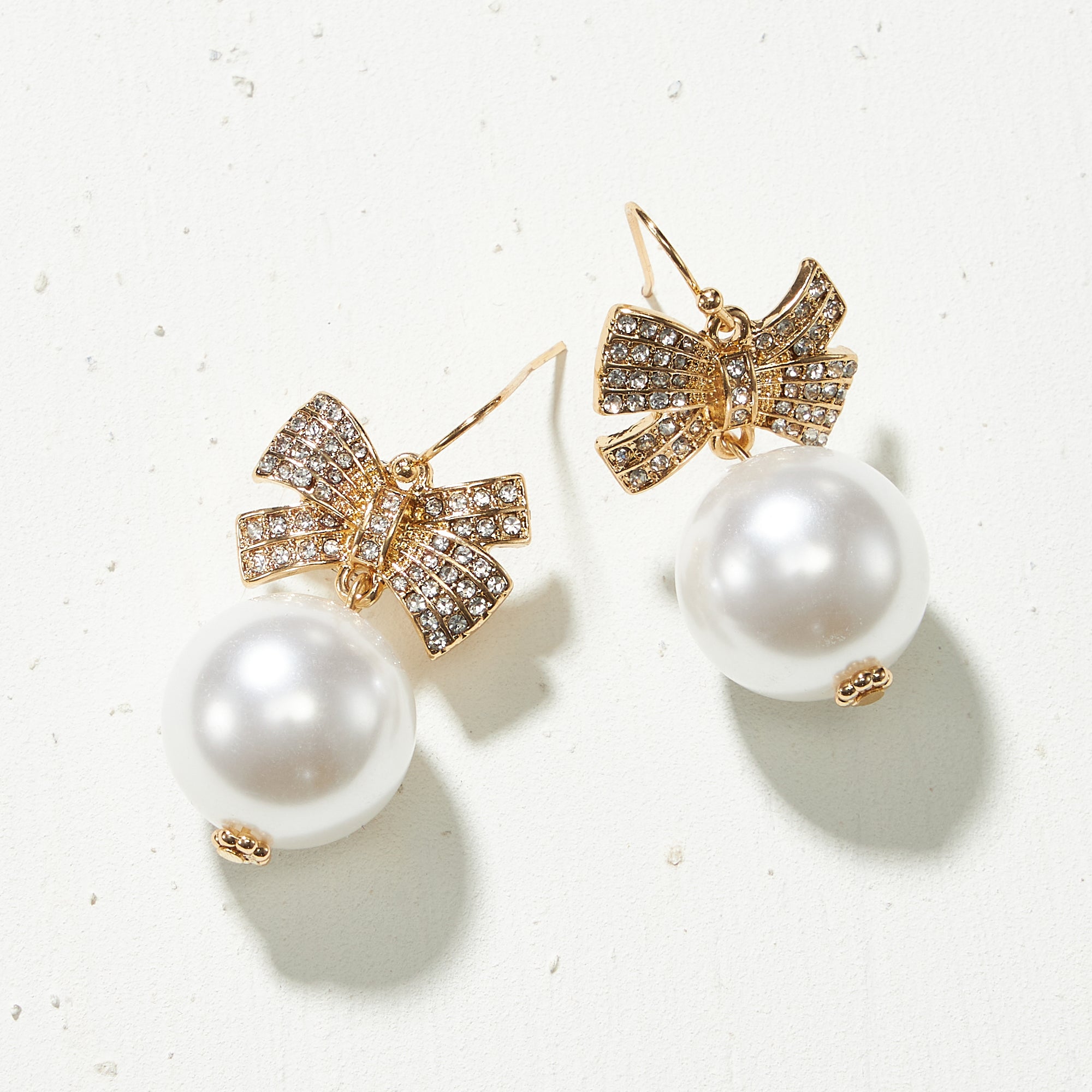 Rhinestone Bow Pearl Drop Earrings