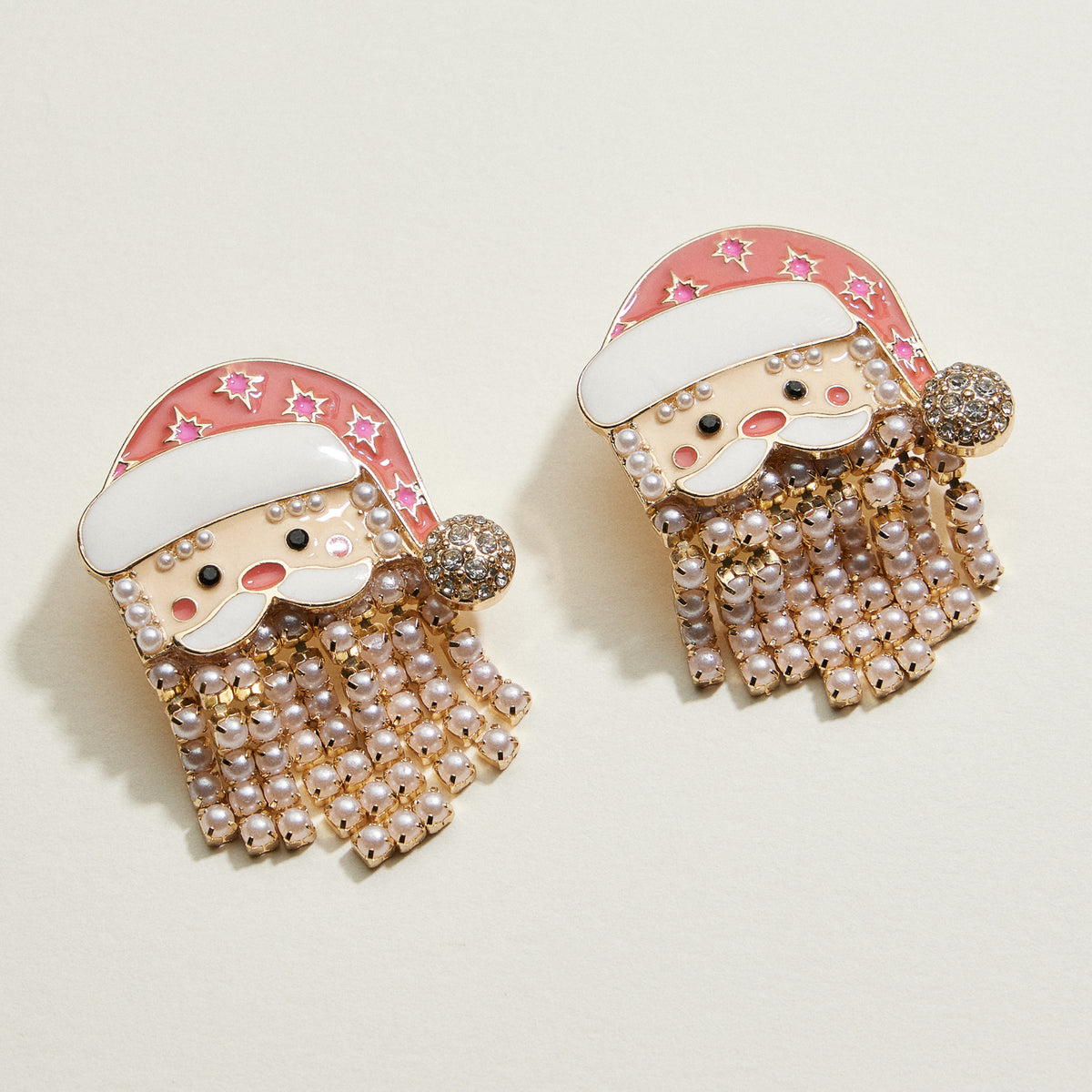 Pearl Fringe Santa Face Earrings