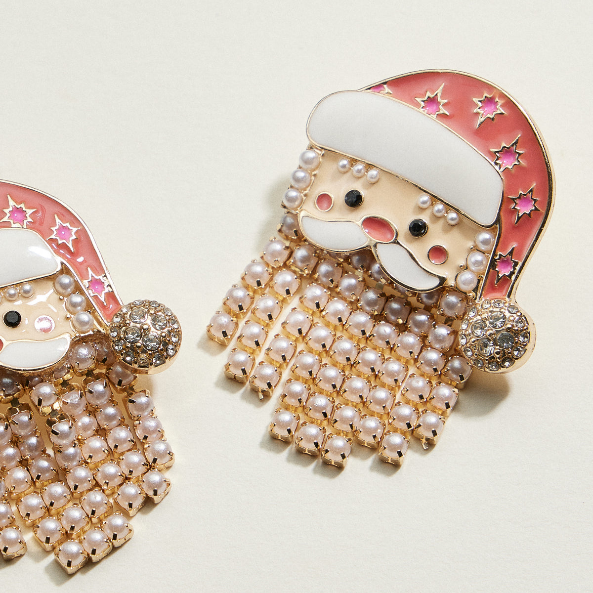 Pearl Fringe Santa Face Earrings