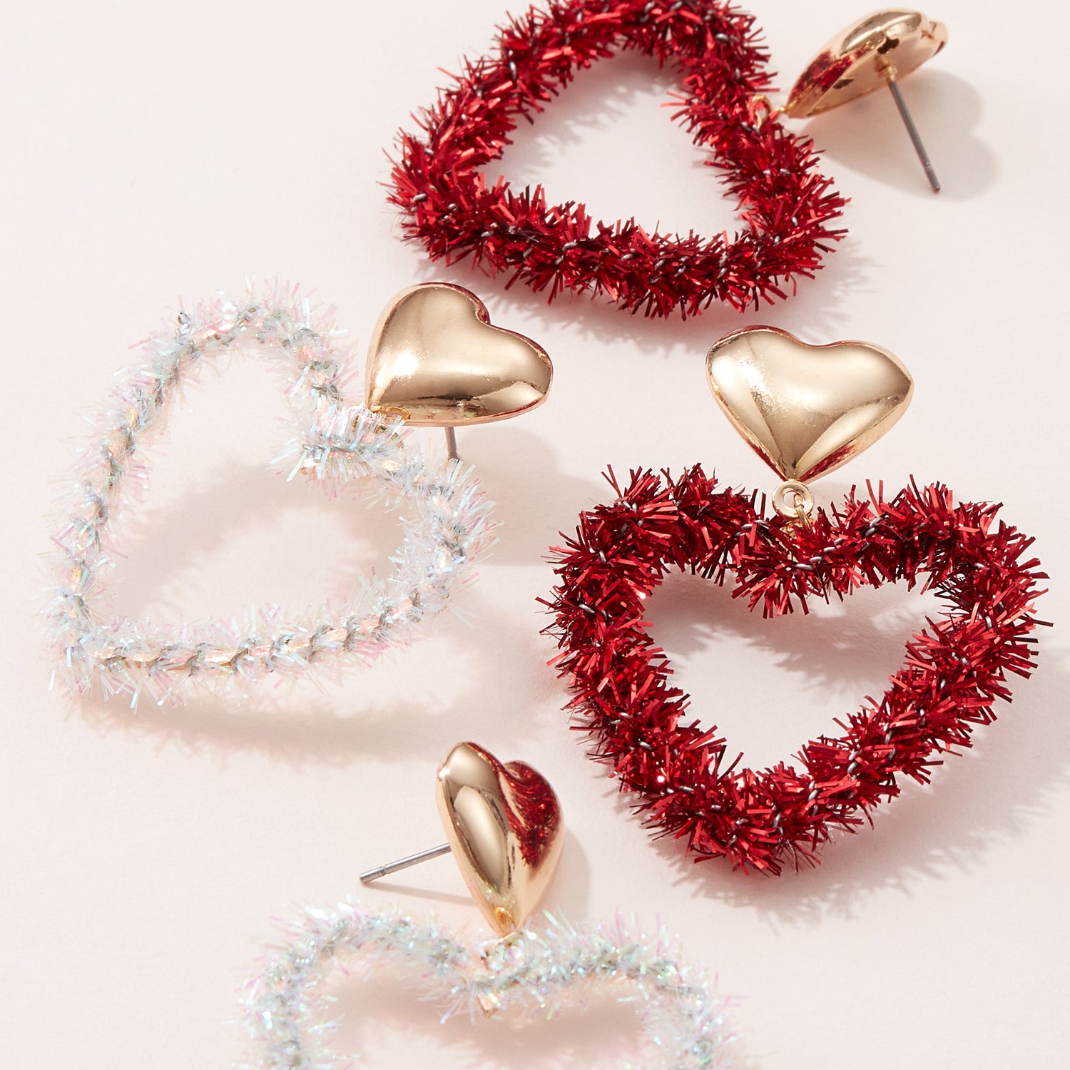 Beautiful Tinsel Heart Post Earrings