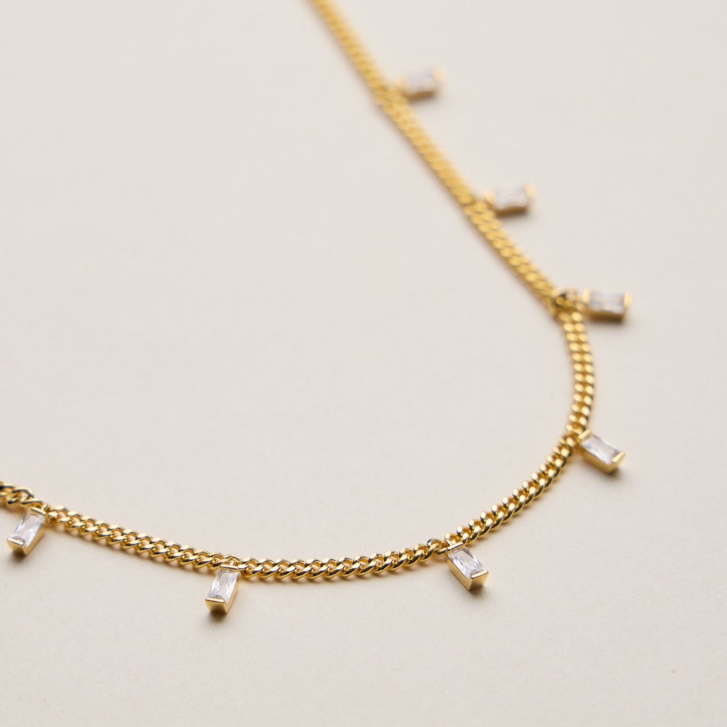 Gold Dipped Baguette Crystal Charm Necklace