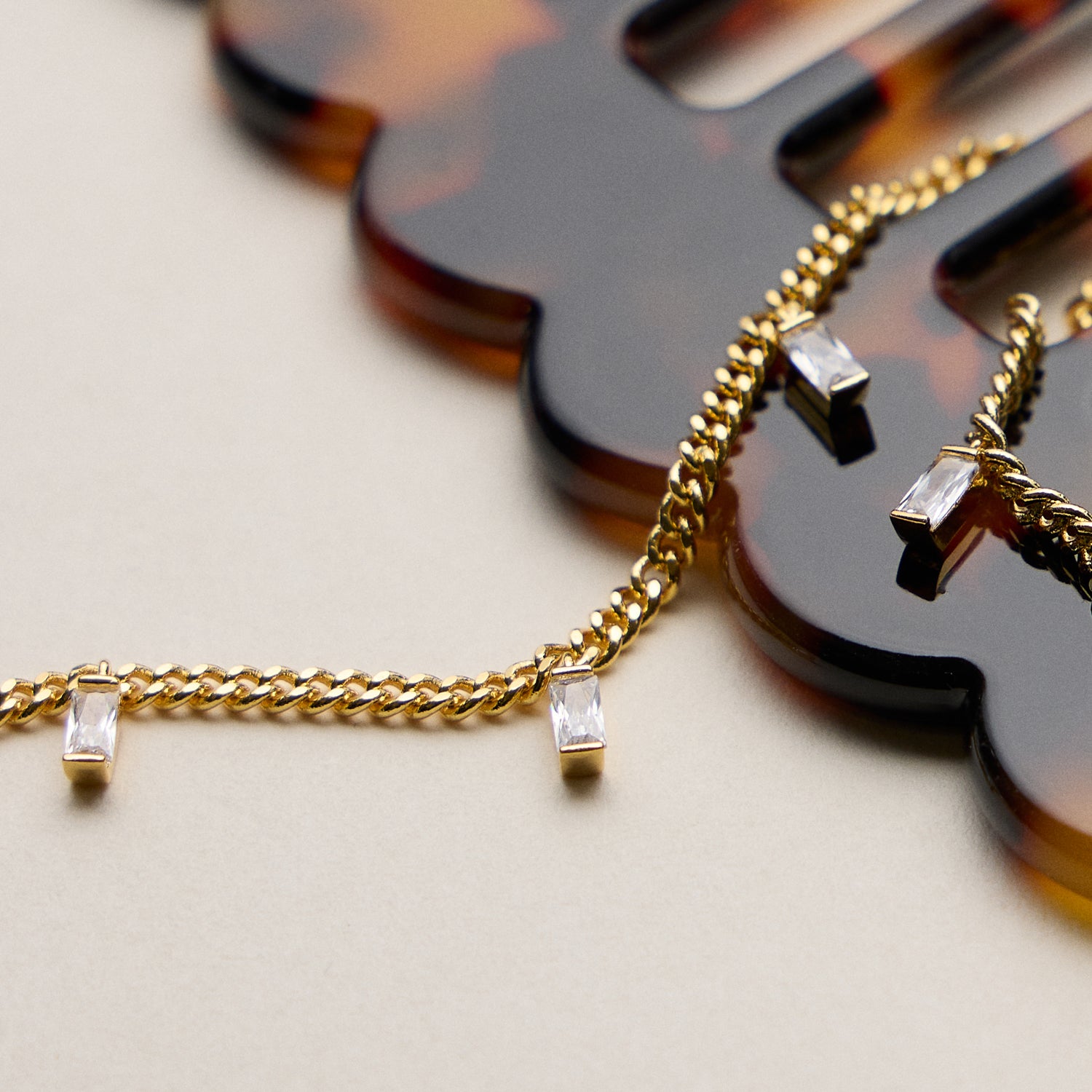 Gold Dipped Baguette Crystal Charm Necklace