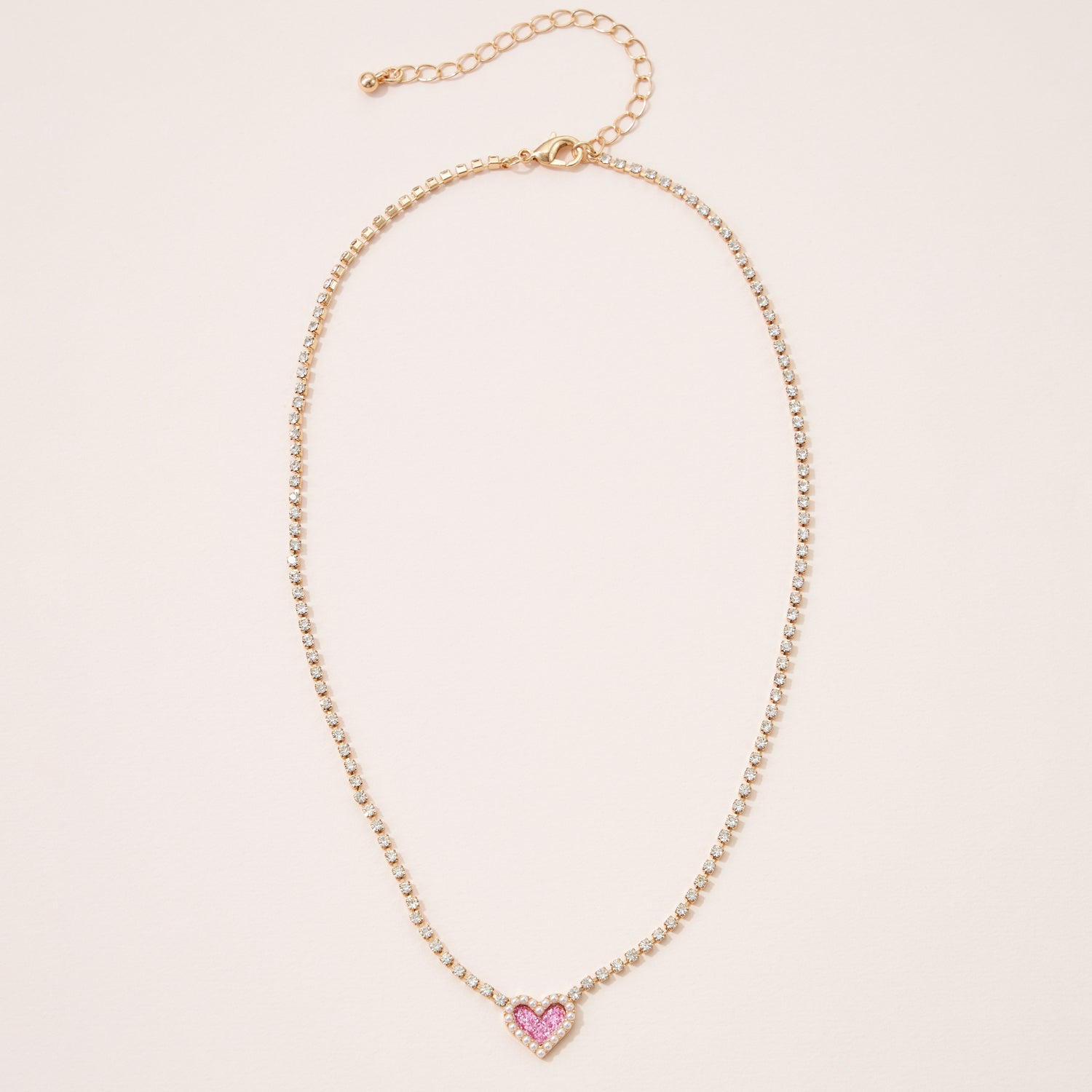 Heart Pendant Necklace with Clear Stone Line for Valentine's Day