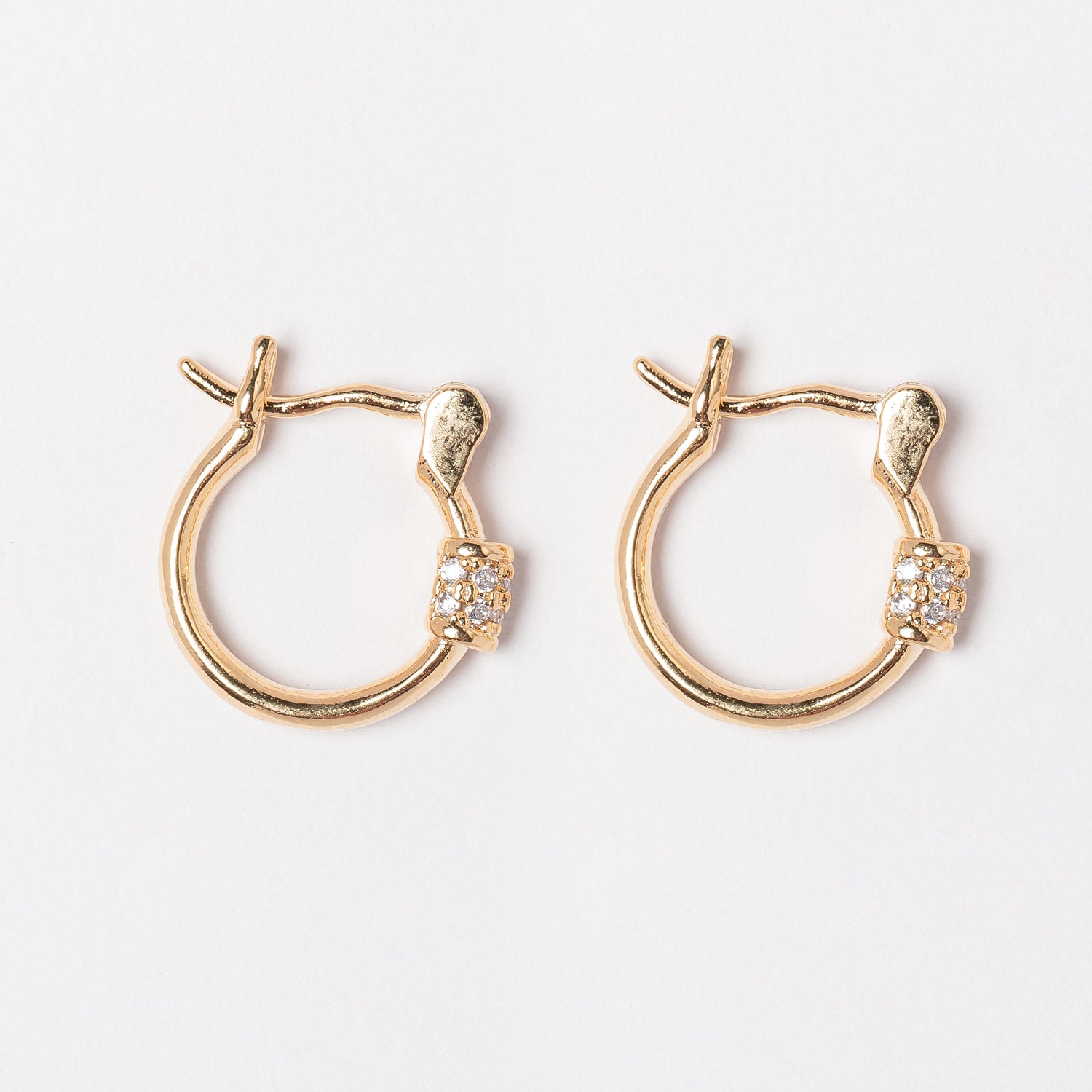 Gold Huggie Hoop Earrings with Crystal Detail