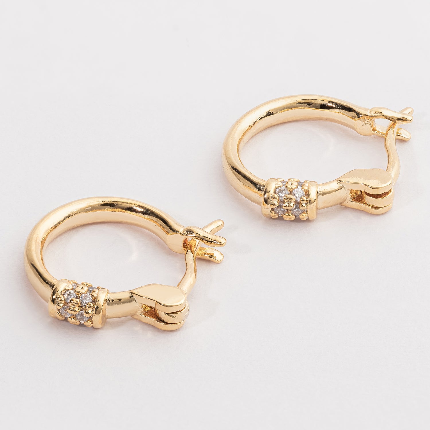 Gold Huggie Hoop Earrings with Crystal Detail