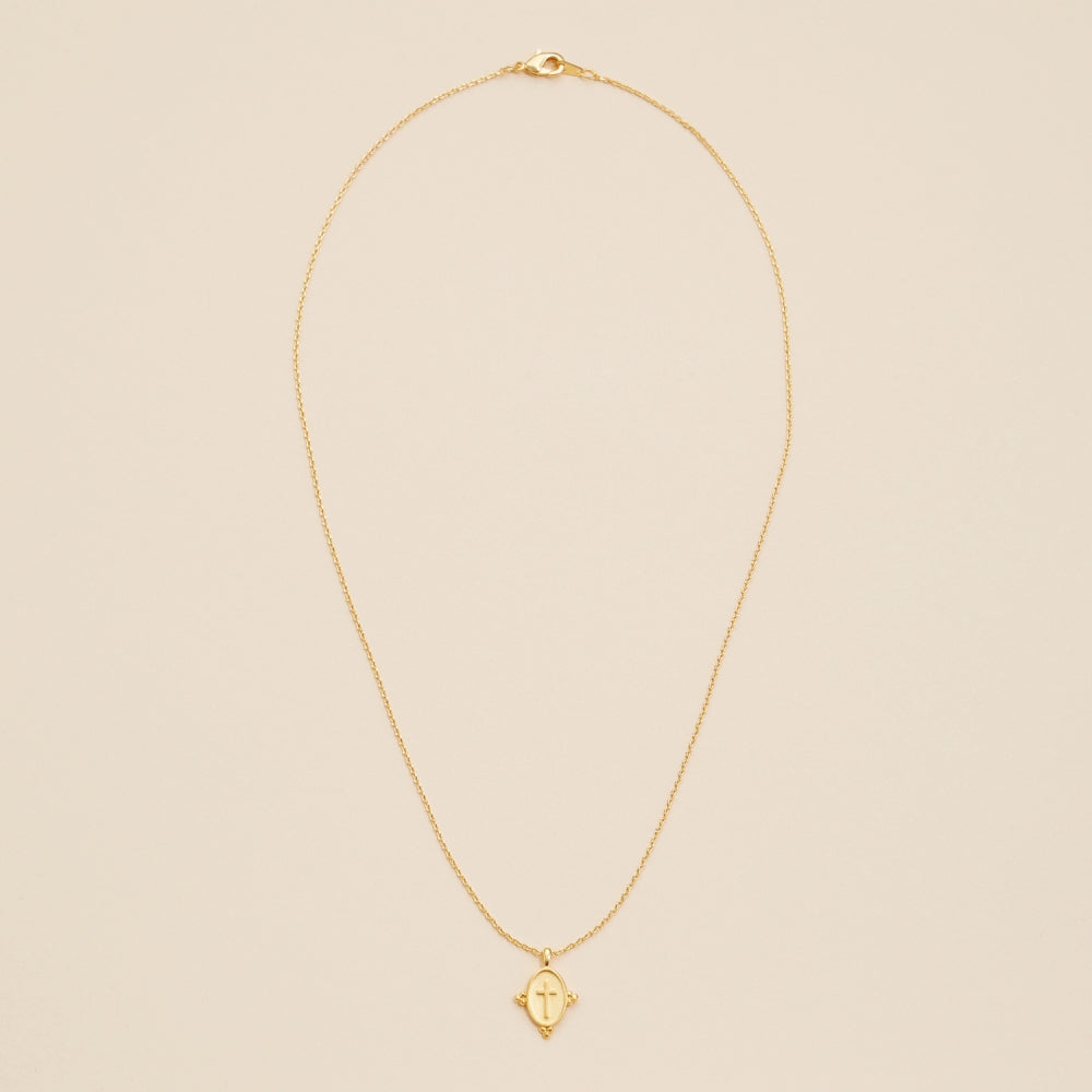 Oval Coin Necklace with Cross Charm