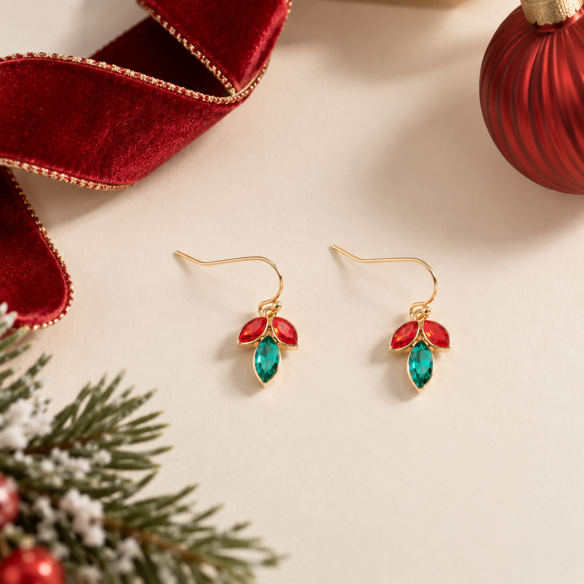 Christmas Leaf Rhinestone Hook Earrings