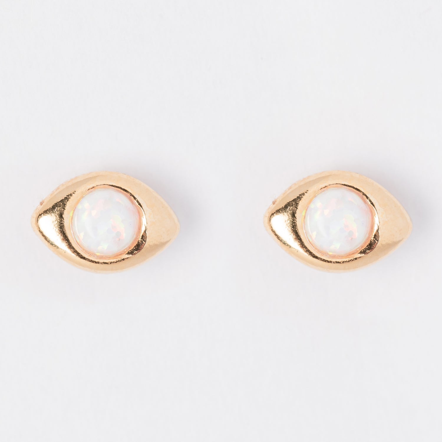 Gold Stud Earrings with Opal Center