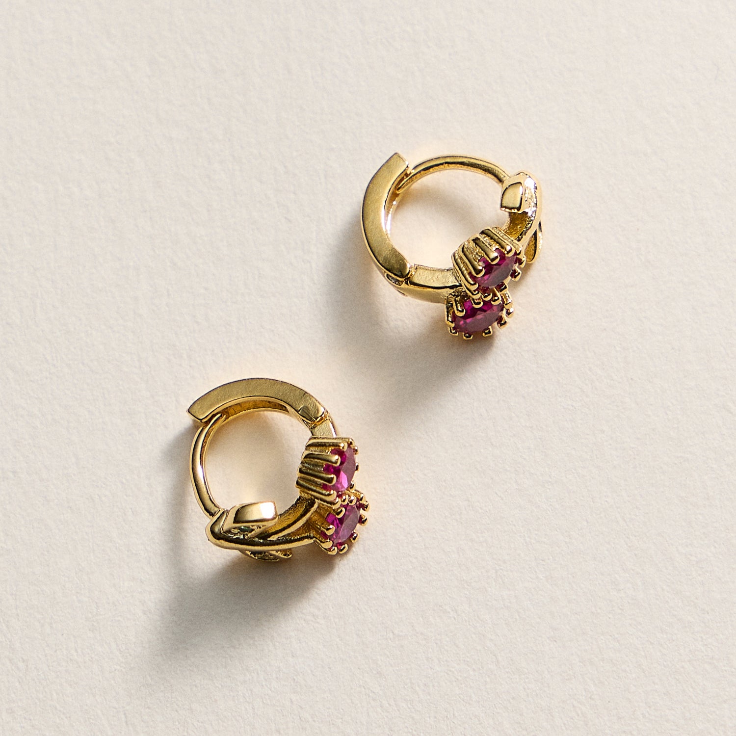 Gold-Dipped Ruby & Emerald Flower Stud Earrings – Made in Korea
