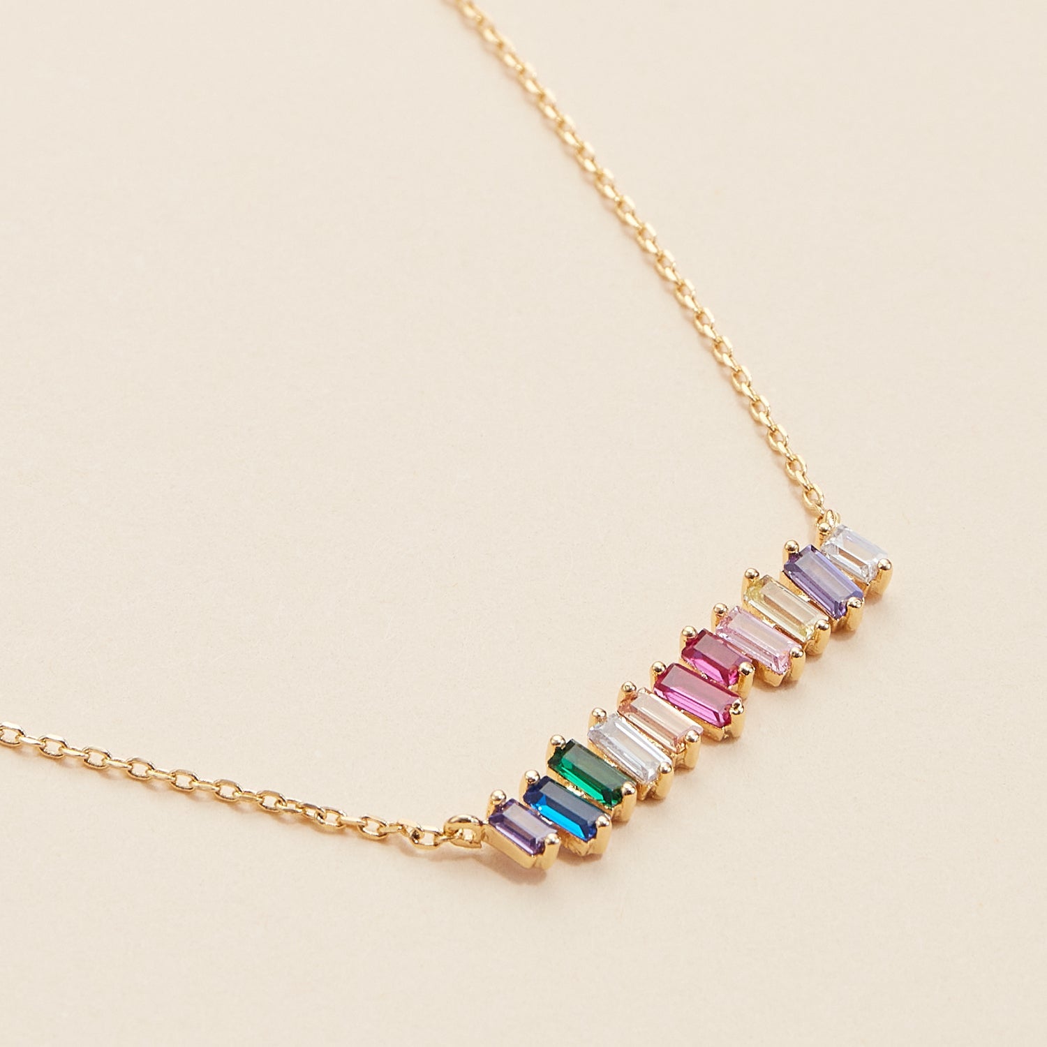 Gold-Dipped Glass Stone Charm Necklace