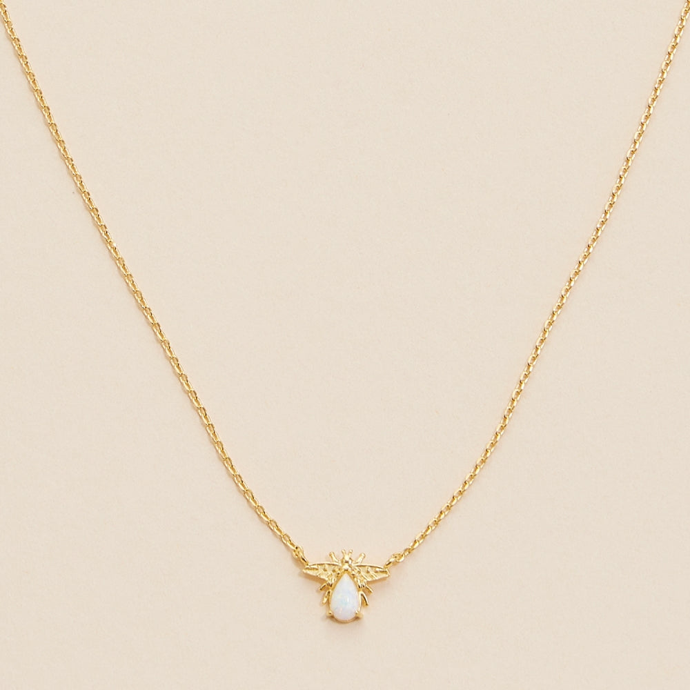 18K Gold-Dipped Short Necklace with White Opal Charm