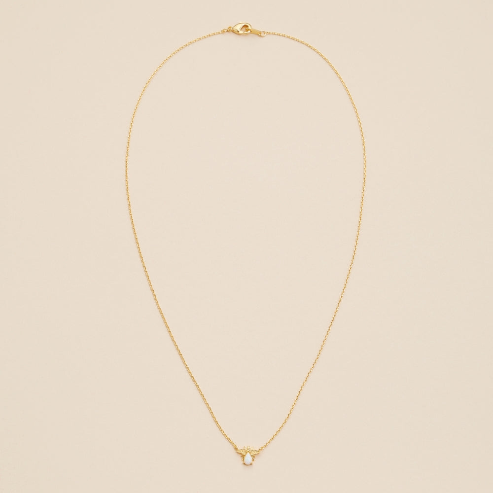 18K Gold-Dipped Short Necklace with White Opal Charm