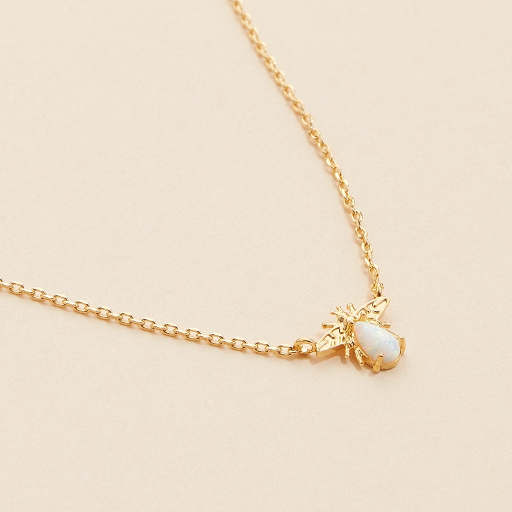 18K Gold-Dipped Short Necklace with White Opal Charm