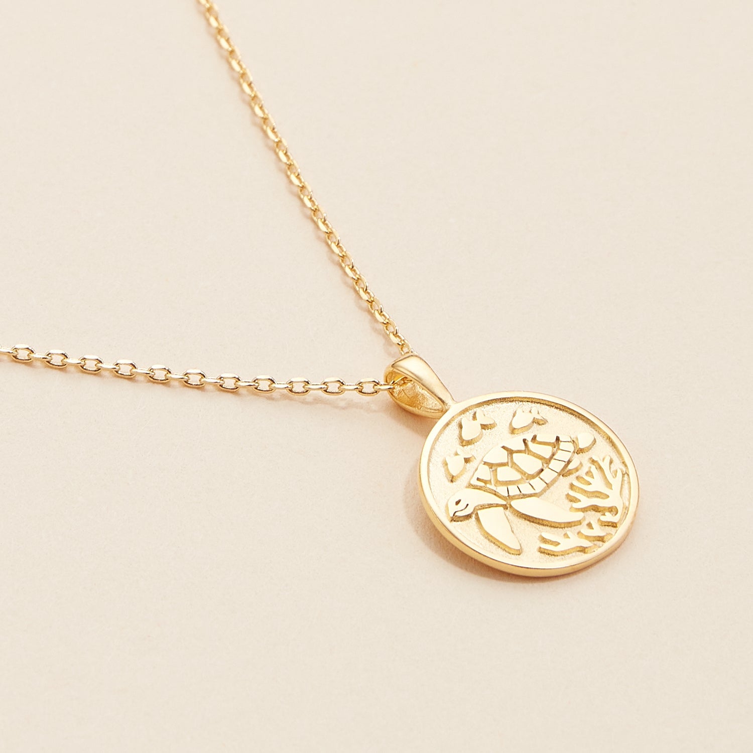 Gold-Dipped Turtle Coin Charm Necklace