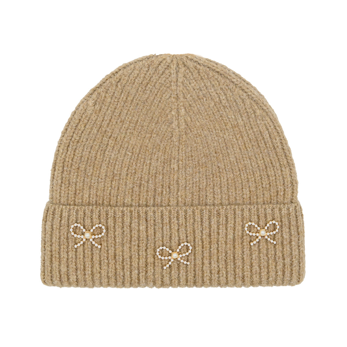 Ribbed Hat with Pearl and Bow Charm Accents - Frem