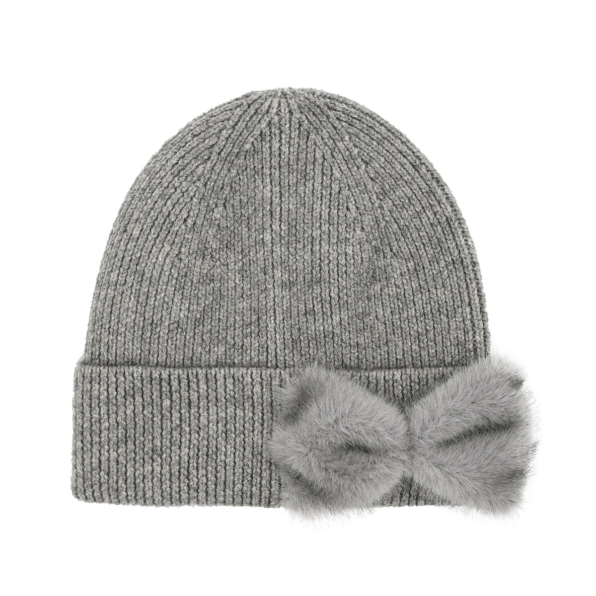 Faux Fur Bow Knit Beanie | Cozy Cuffed Winter Hat