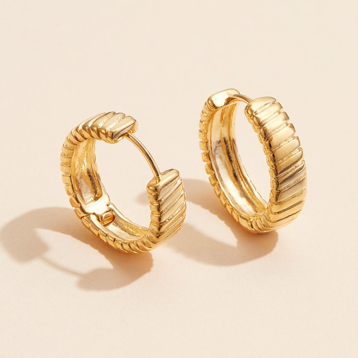 Ribbed Gold Huggie Hoops