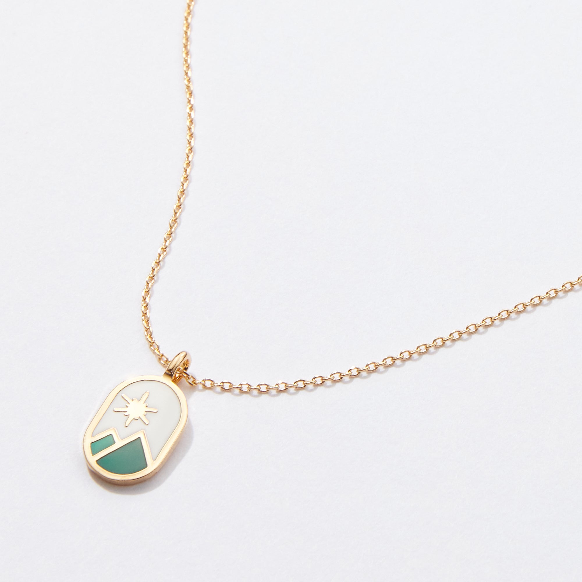 Gold Dipped Shining Star on Mountains Pendant Necklace