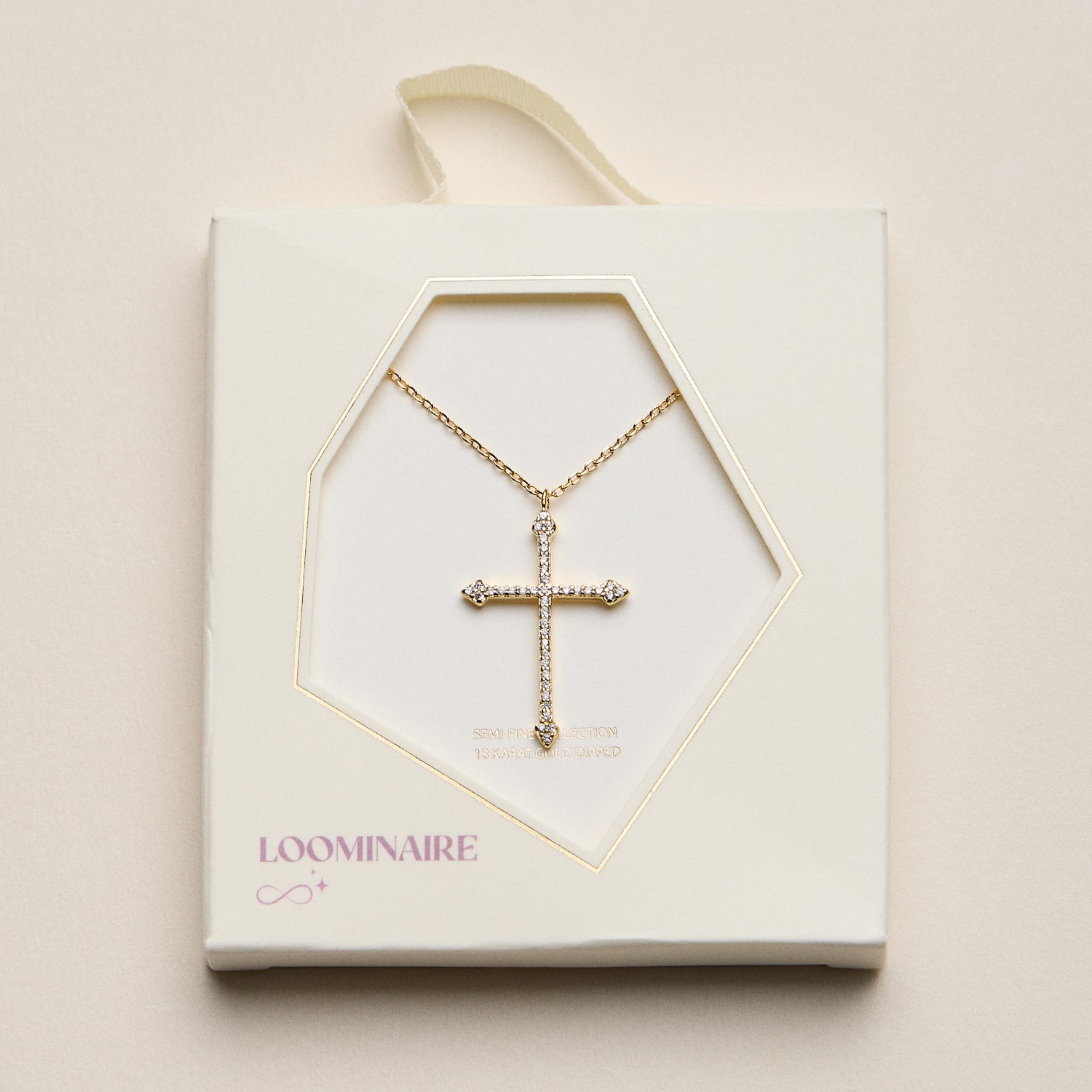 Gold Dipped Crystal Cross Pendant Necklace