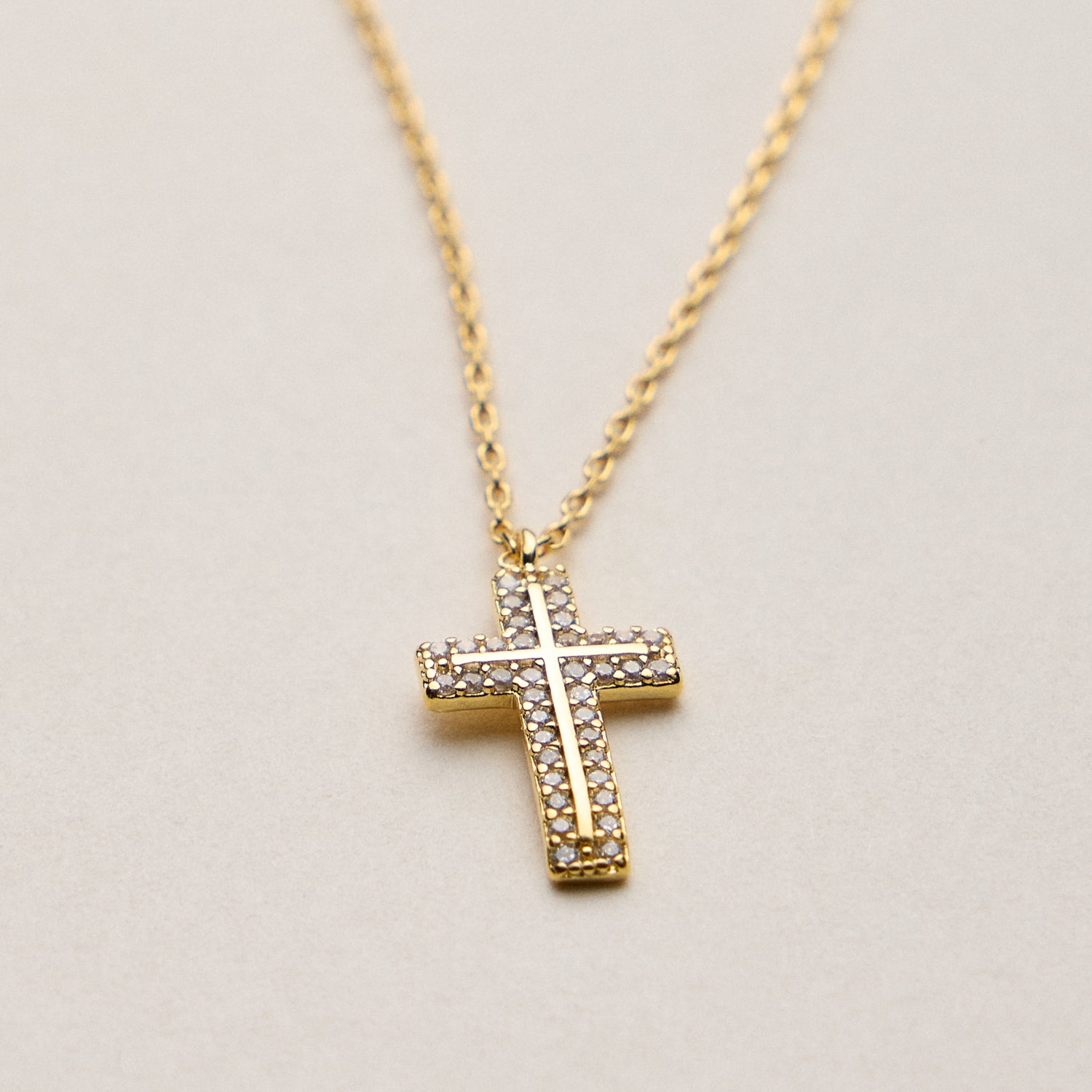 Gold Dipped Pave Cross Pendant Necklace – Sparkling Crystal Charm