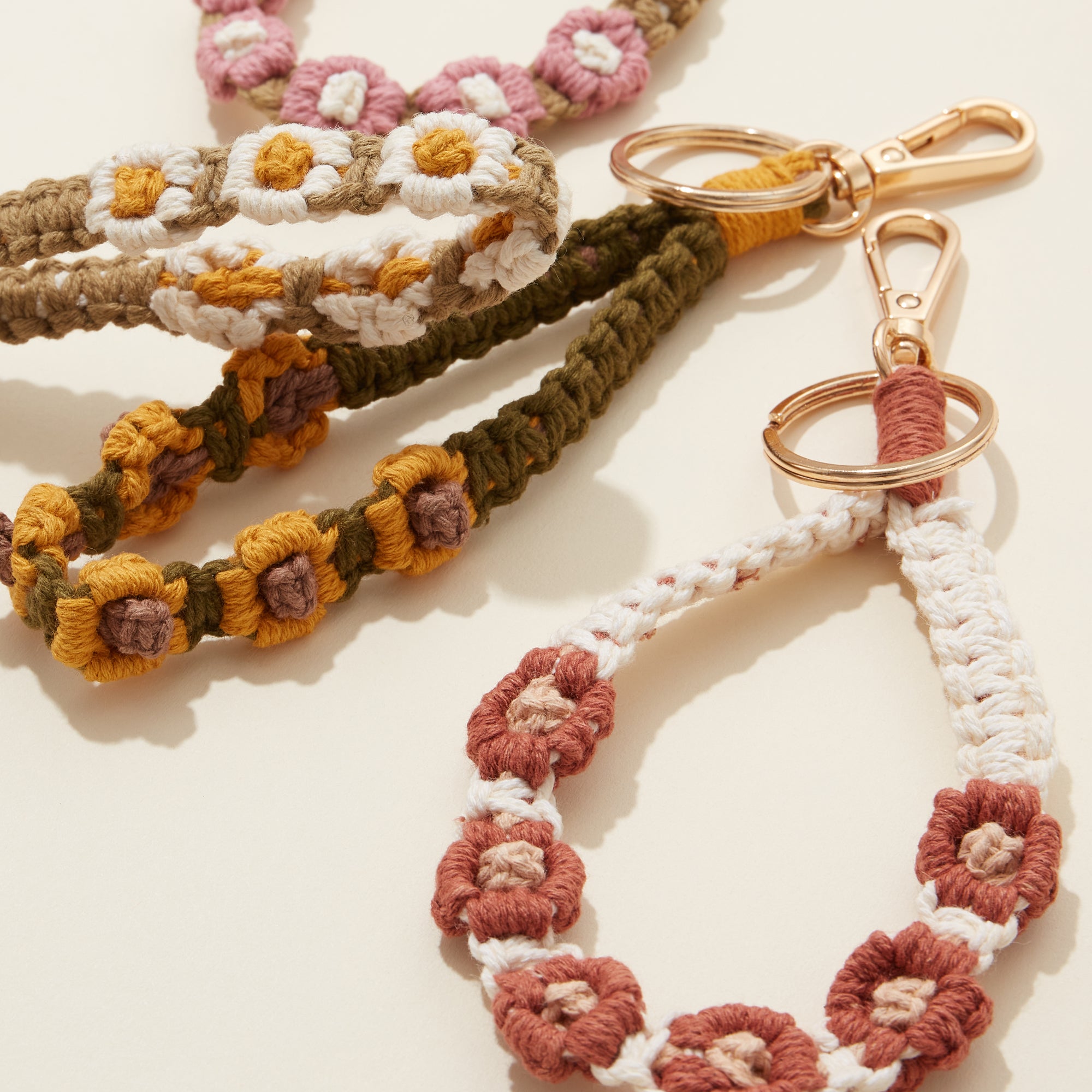 Macrame Flowers Wristlet Keychain