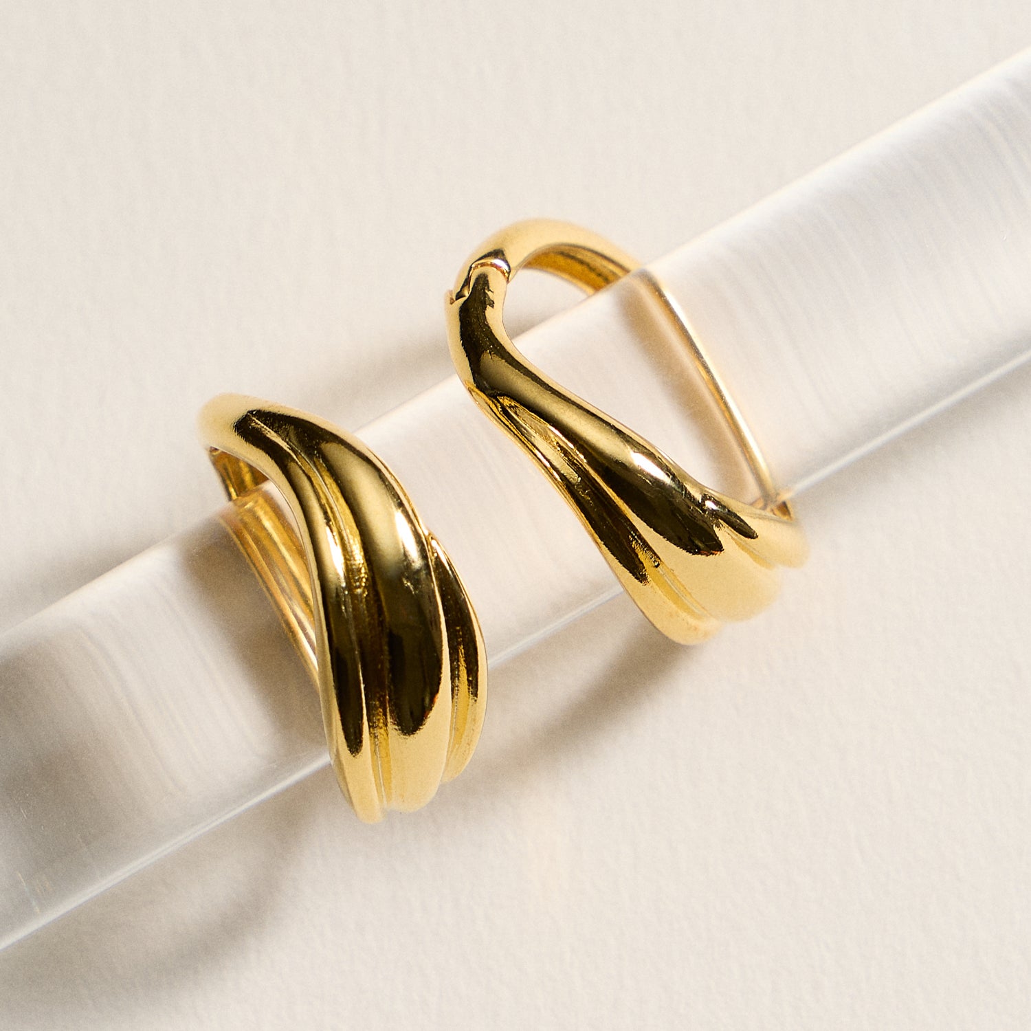 Gold-Dipped Textured Hoop Earrings – Modern Layered Design, Made in Korea