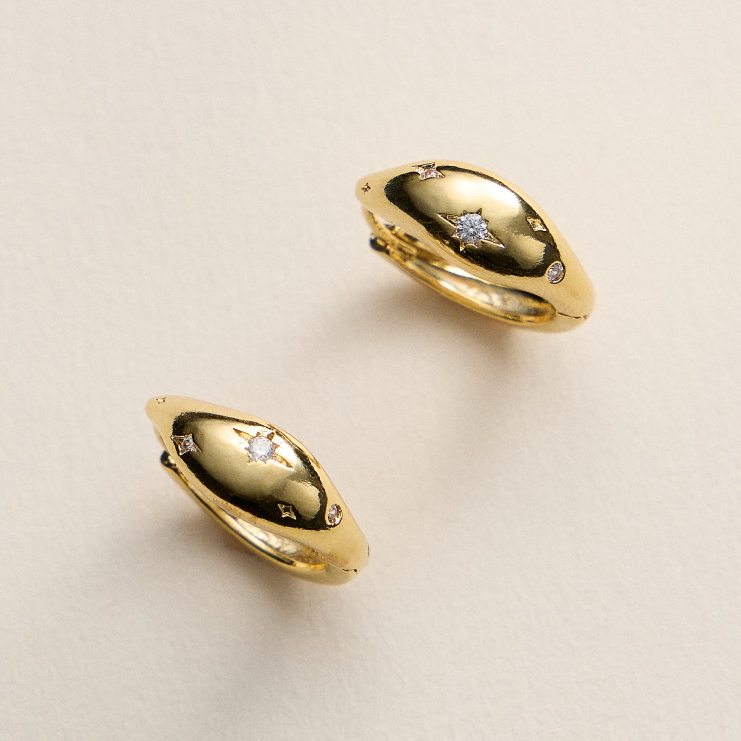 Gold-Dipped Hoop Earrings with Star CZ Accents