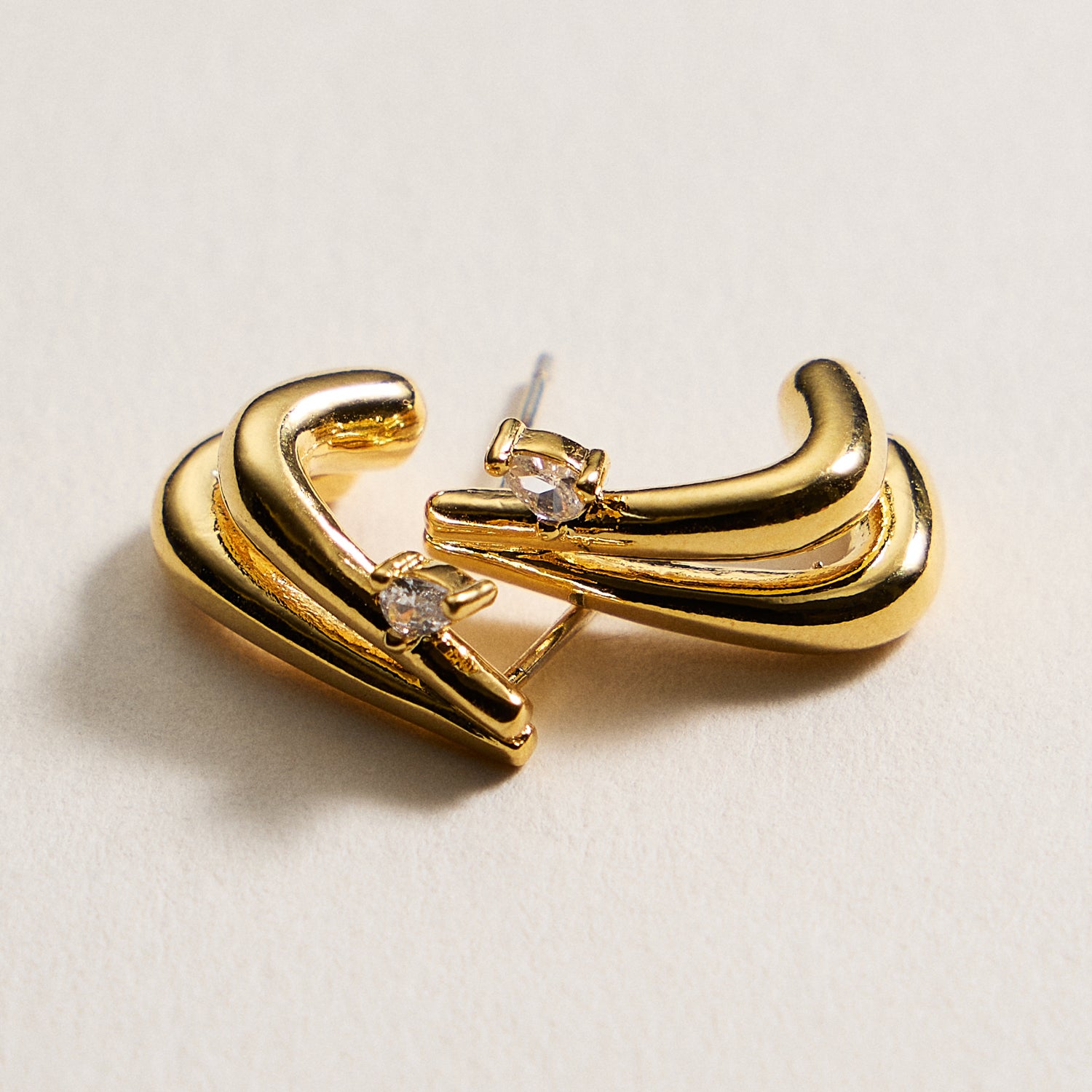 Gold-Dipped Layered Earrings with CZ Accent