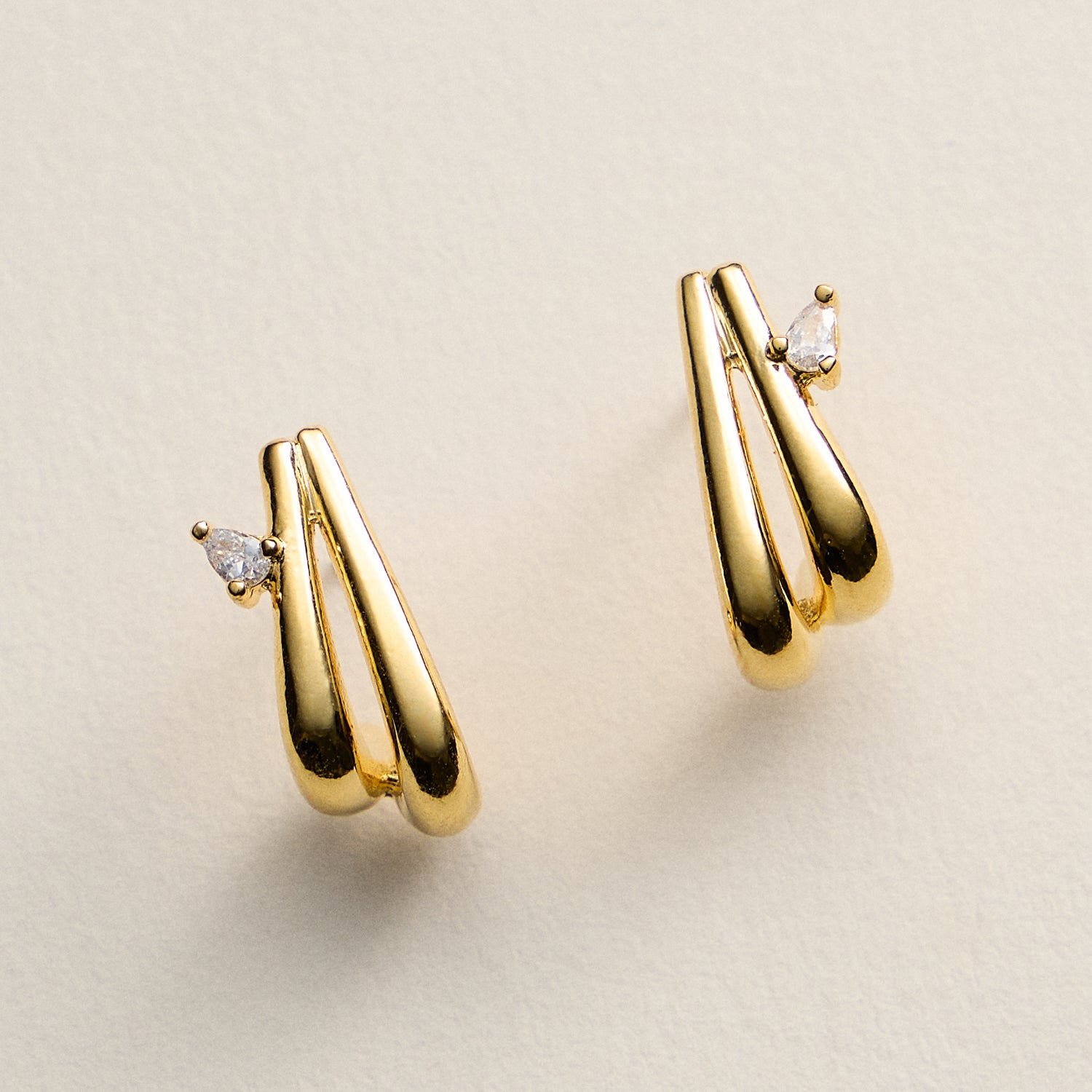 Gold-Dipped Layered Earrings with CZ Accent