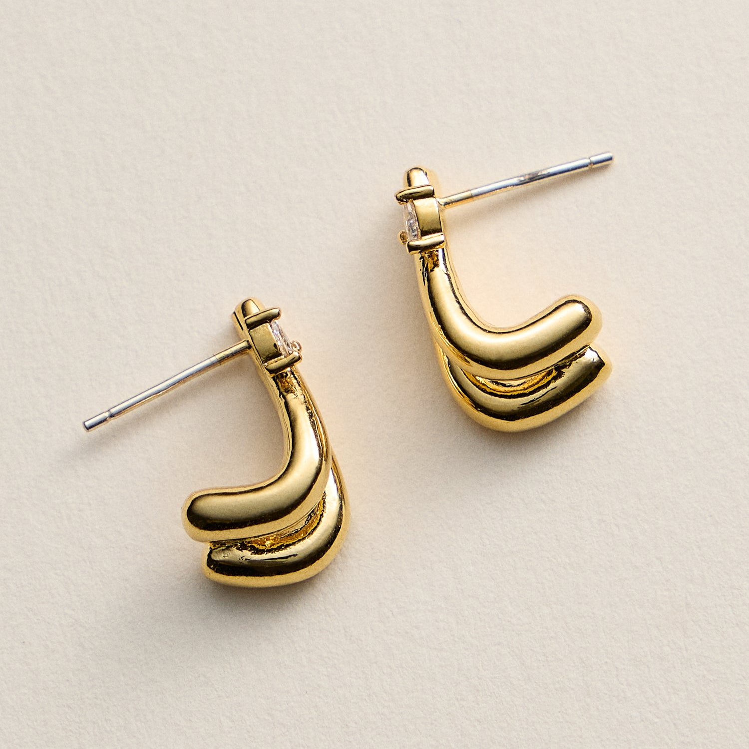 Gold-Dipped Layered Earrings with CZ Accent