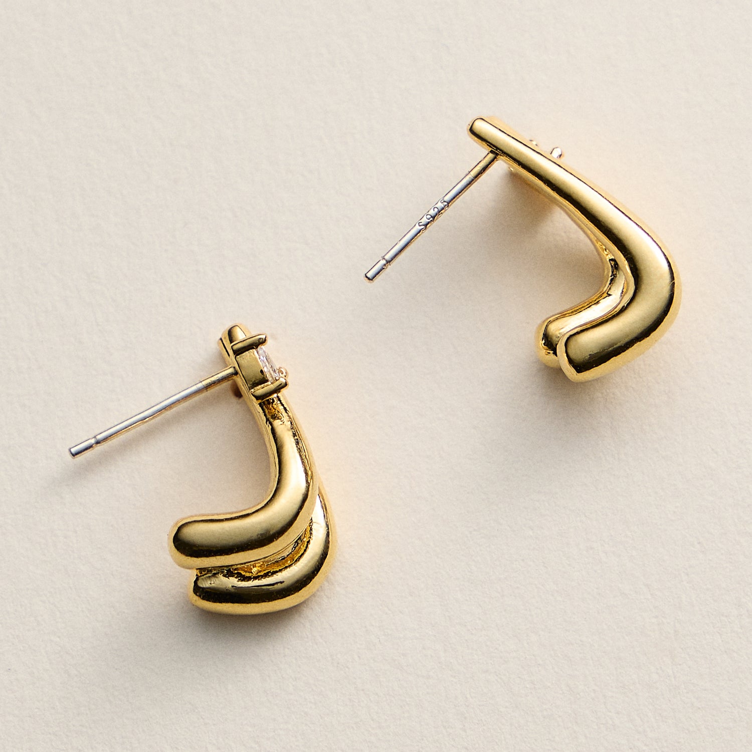 Gold-Dipped Layered Earrings with CZ Accent