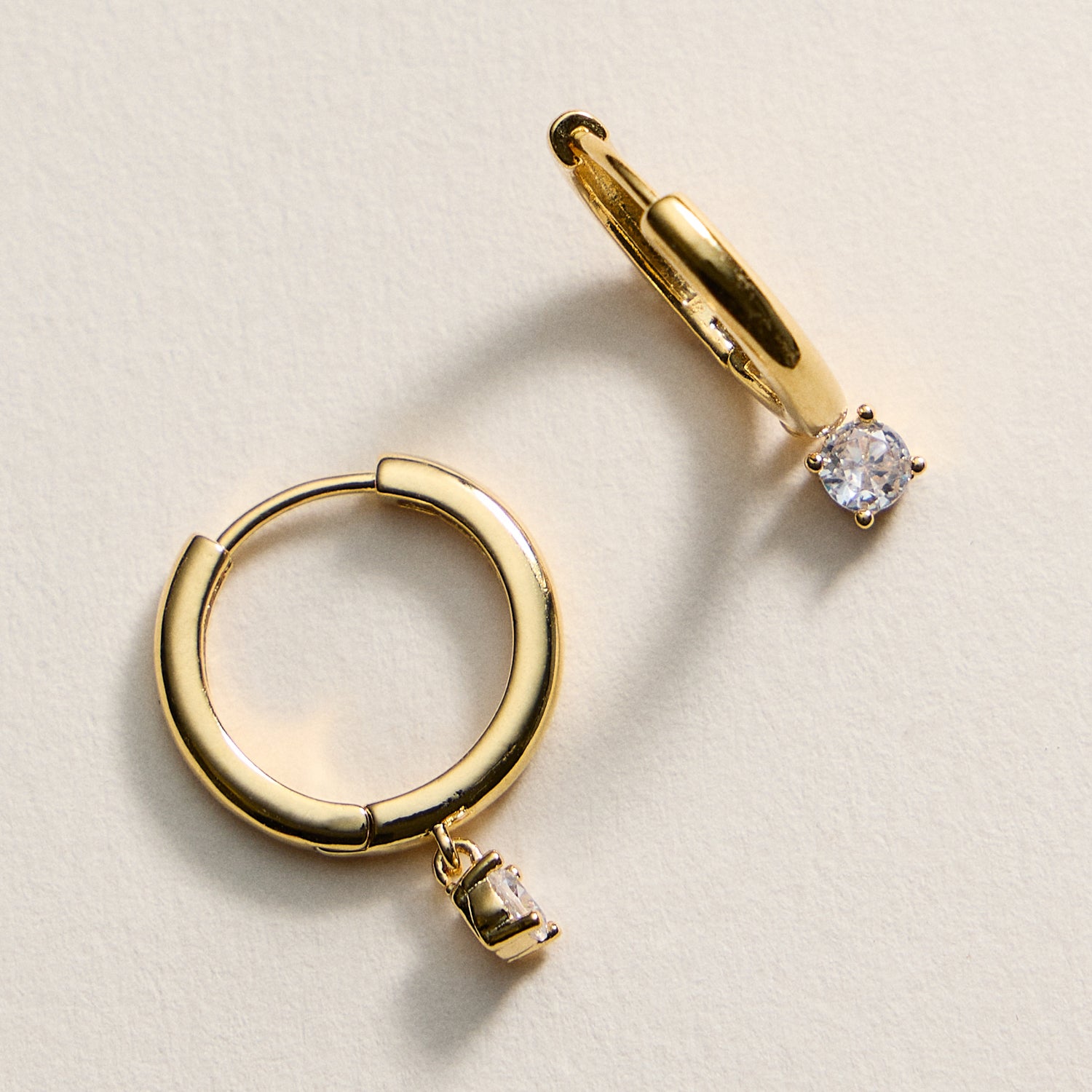Gold Huggie Hoop Earrings with CZ Charm