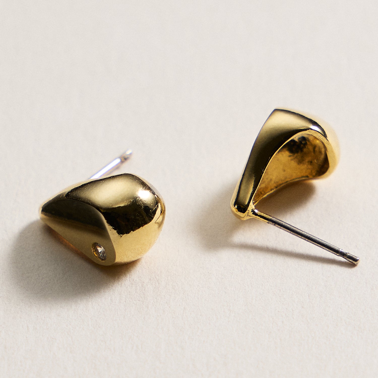 Gold Teardrop Stud Earrings with CZ Accent