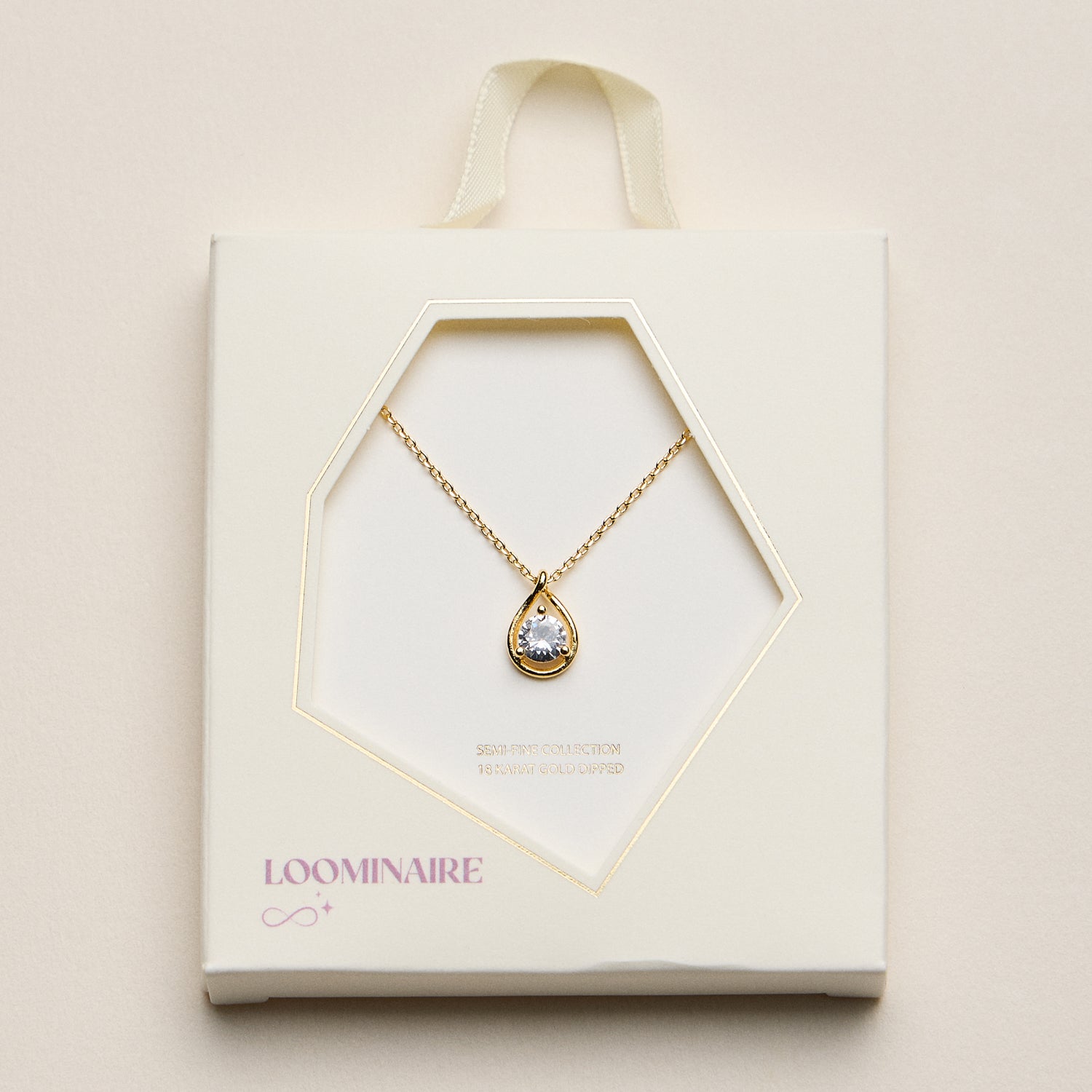 Gold Teardrop Crystal Pendant Necklace | Dainty