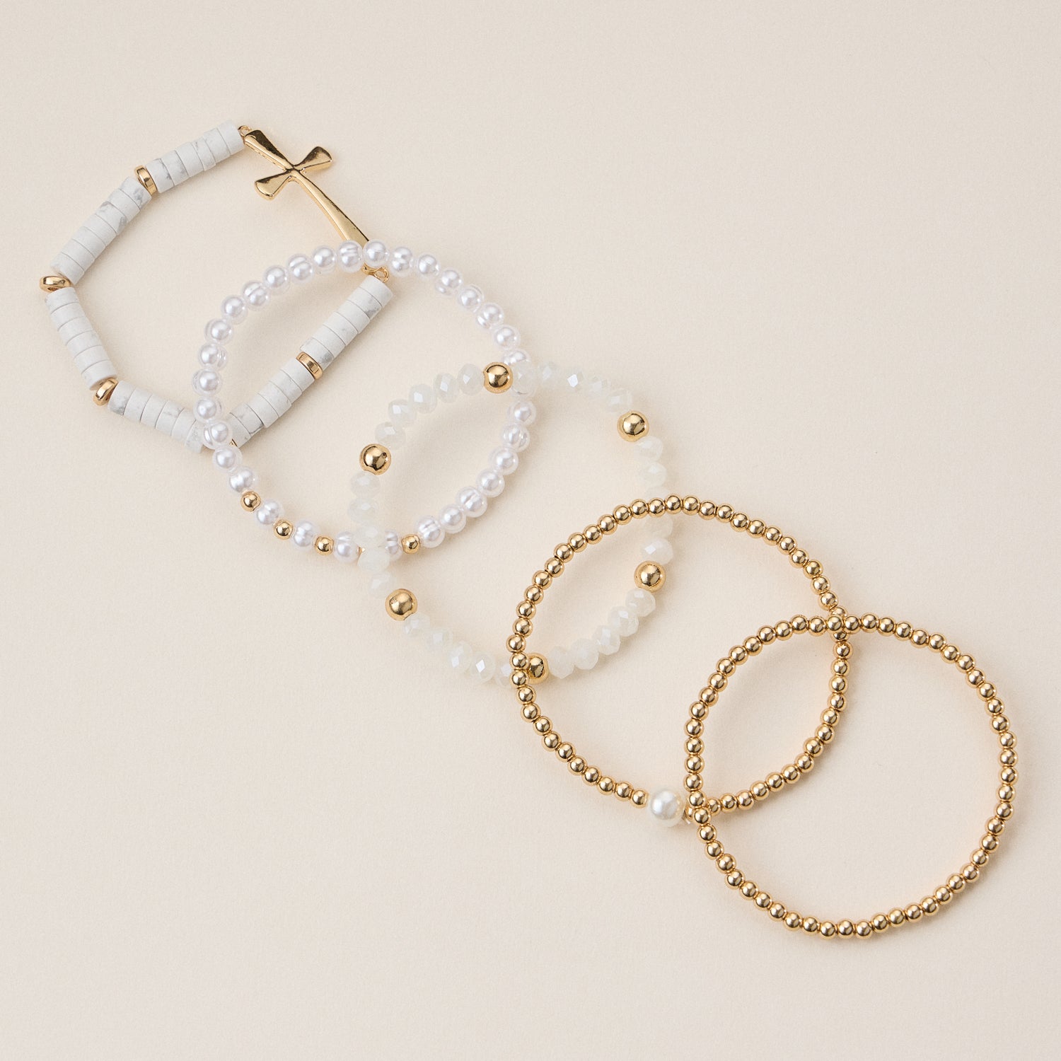 Elegant Faith & Pearl Stretch Bracelet Set