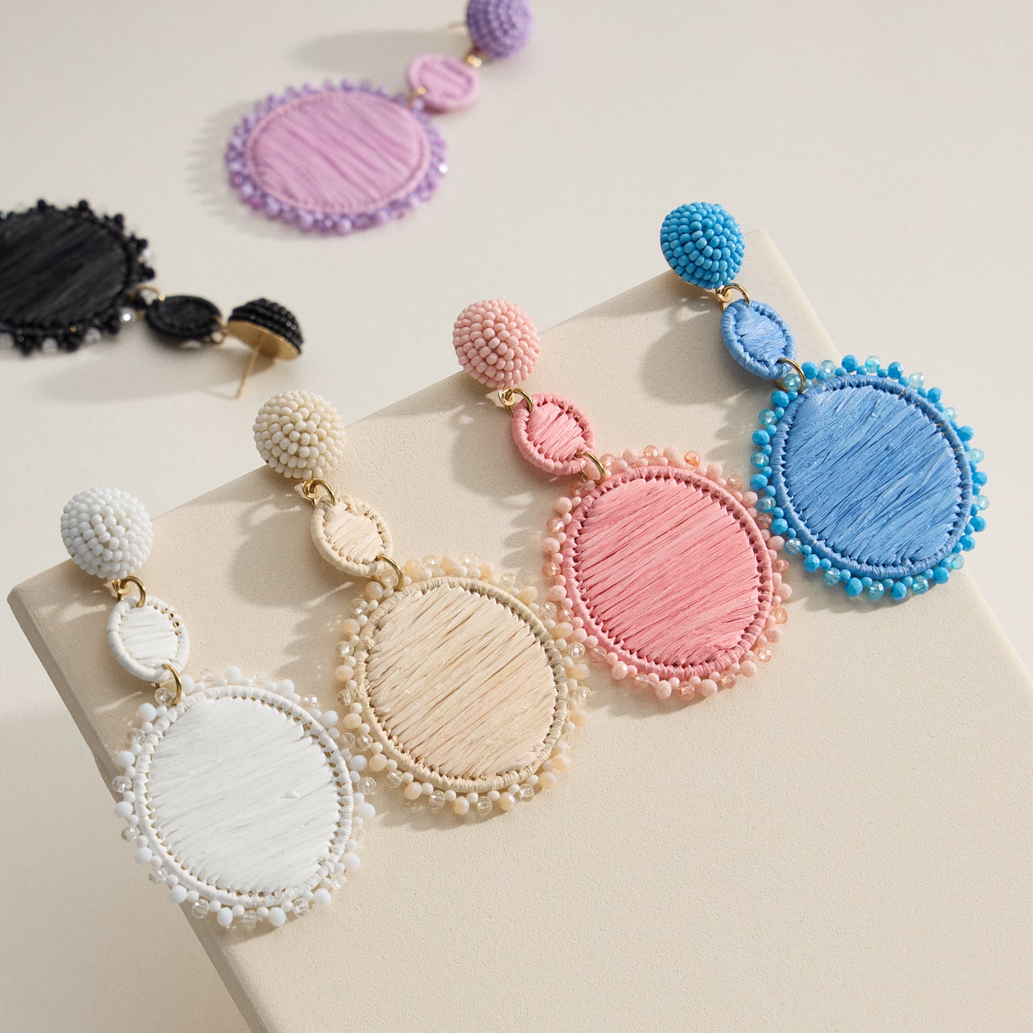 Raffia Beaded Drop Earrings – Lightweight Boho Statement Design