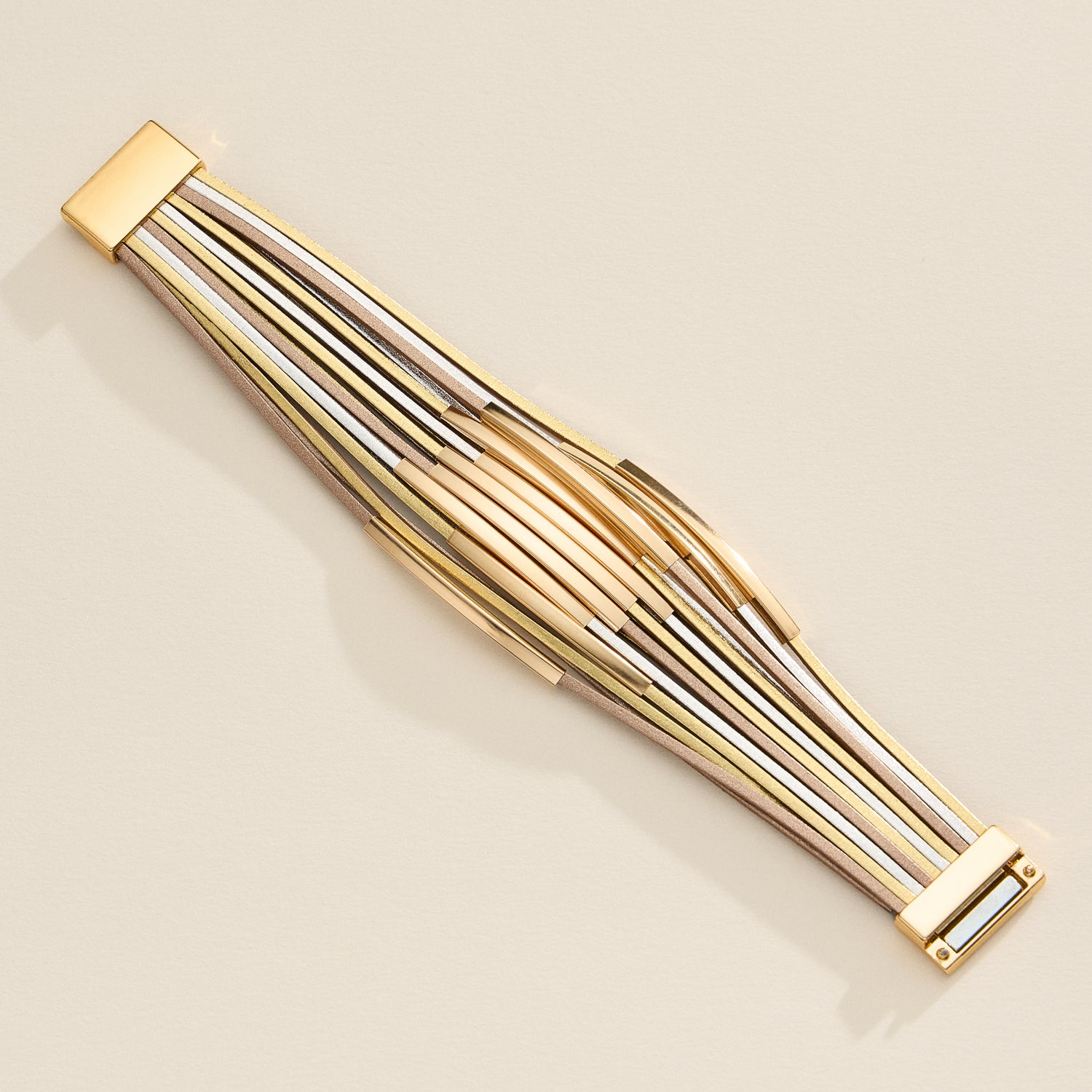 Layered Leather Wrap Bracelet – Natural Stone Detail with Metal Clasp