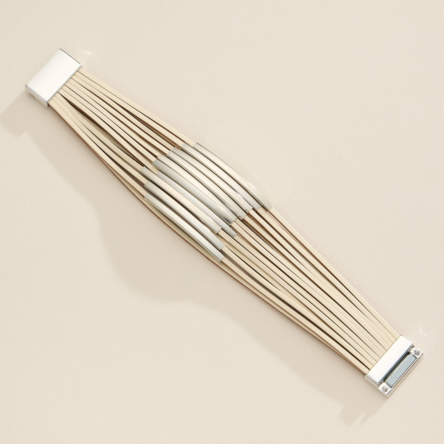 Layered Leather Wrap Bracelet – Natural Stone Detail with Metal Clasp