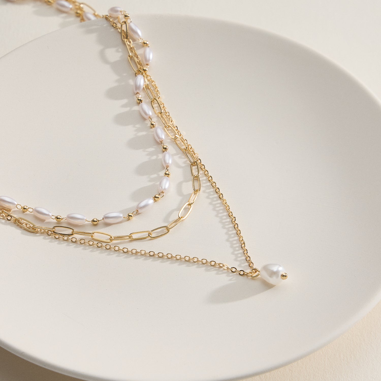 Gold Layered Necklace with Freshwater Pearl Pendant