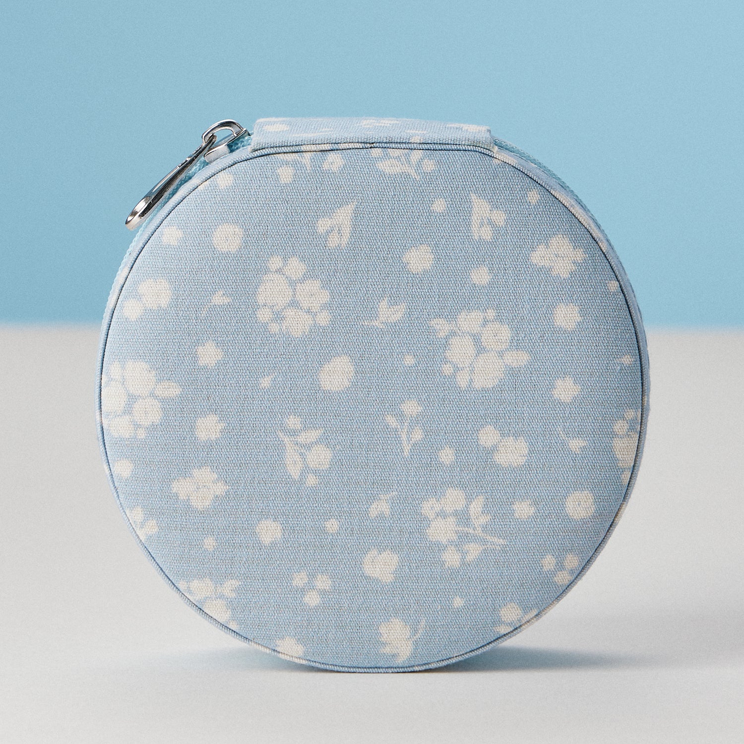 Elegant Blue Floral Cotton | Jewelry Travel Case